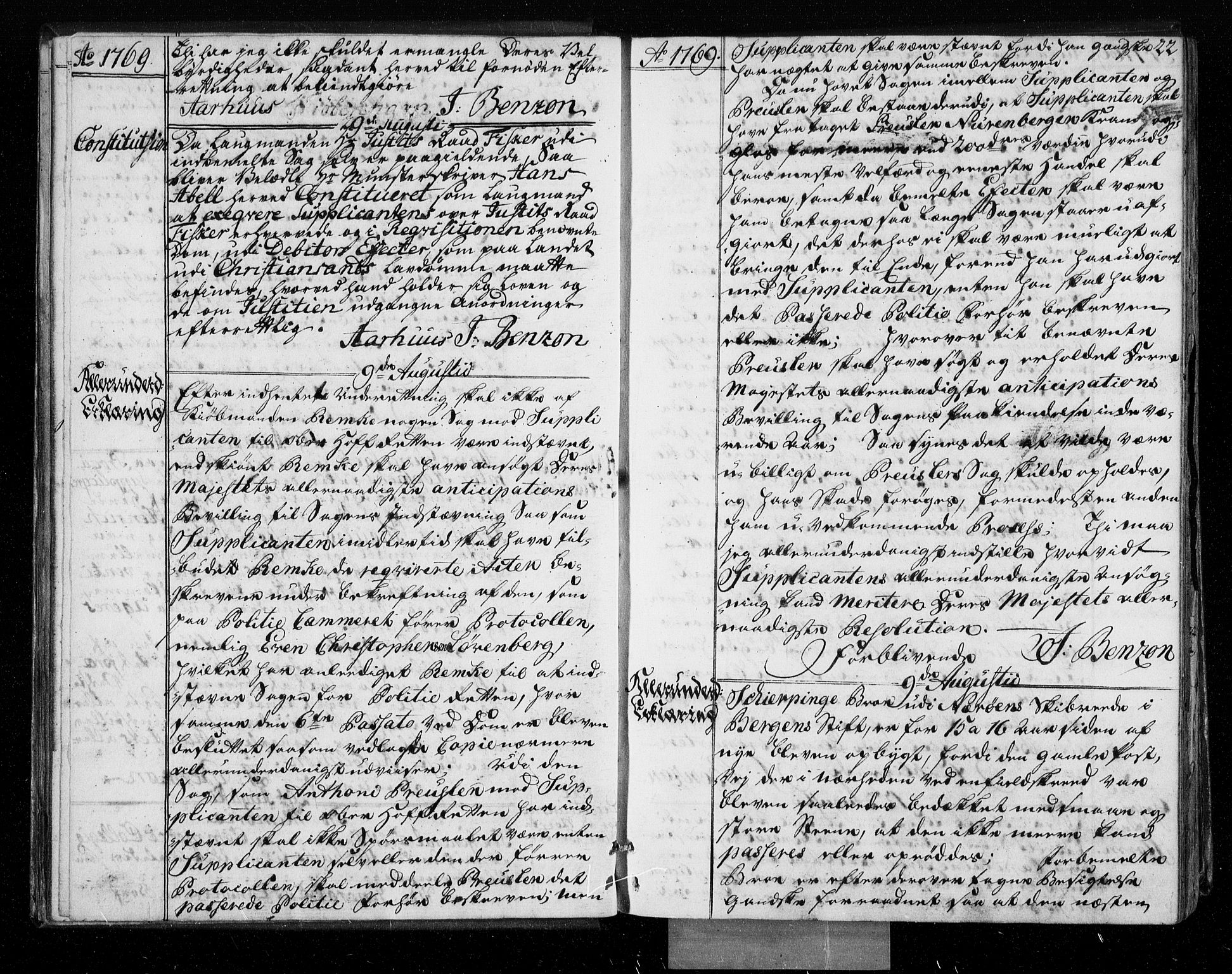 Stattholderembetet 1572-1771, AV/RA-EA-2870/Bf/L0008: Stattholderprotokoll (allmenn kopibok), 1769-1770, s. 21b-22a