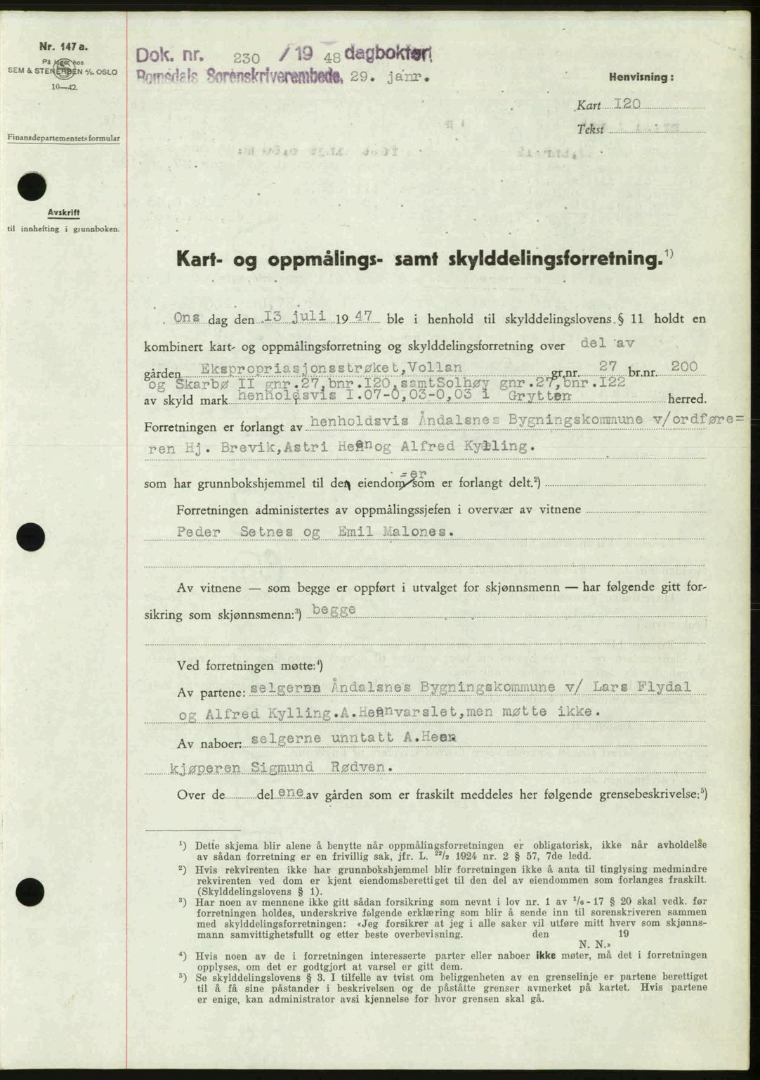 Romsdal sorenskriveri, SAT/A-4149/1/2/2C: Pantebok nr. A25, 1948-1948, Dagboknr: 230/1948