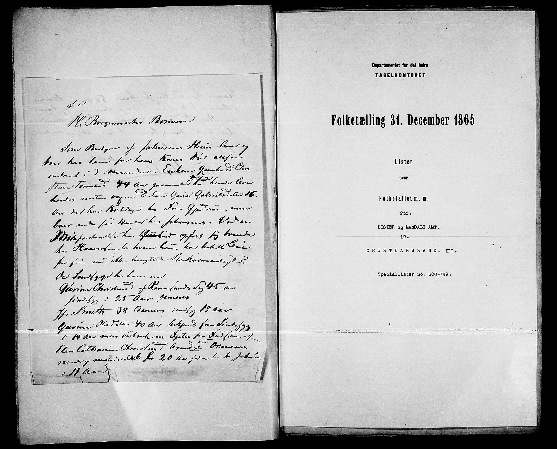 RA, Folketelling 1865 for 1001P Kristiansand prestegjeld, 1865, s. 1025