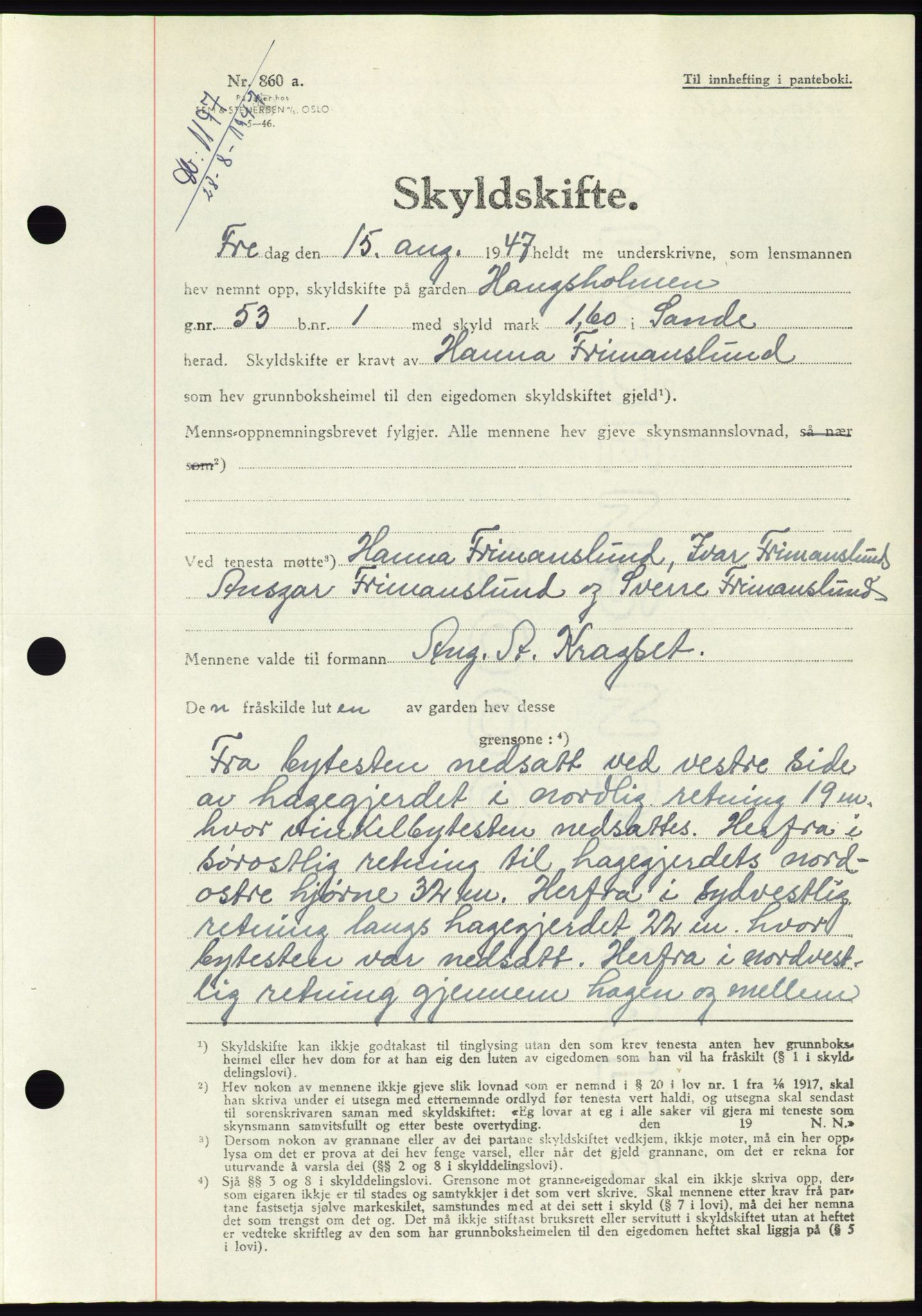 Søre Sunnmøre sorenskriveri, SAT/A-4122/1/2/2C/L0081: Pantebok nr. 7A, 1947-1948, Dagboknr: 1197/1947