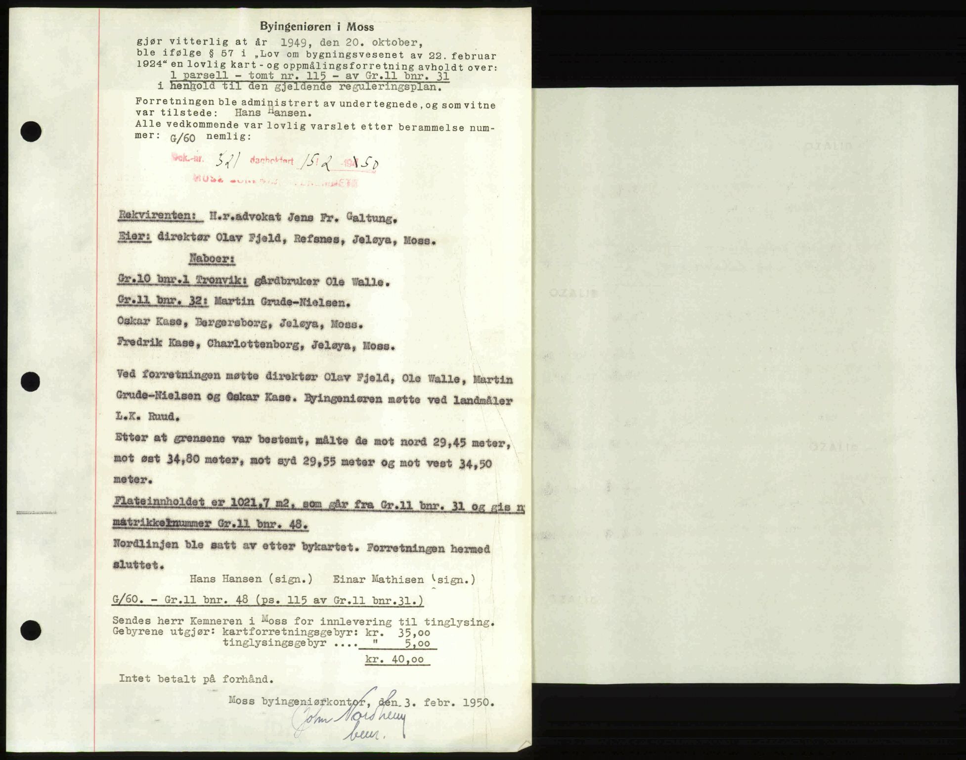 Moss sorenskriveri, SAO/A-10168: Pantebok nr. A25, 1950-1950, Dagboknr: 521/1950