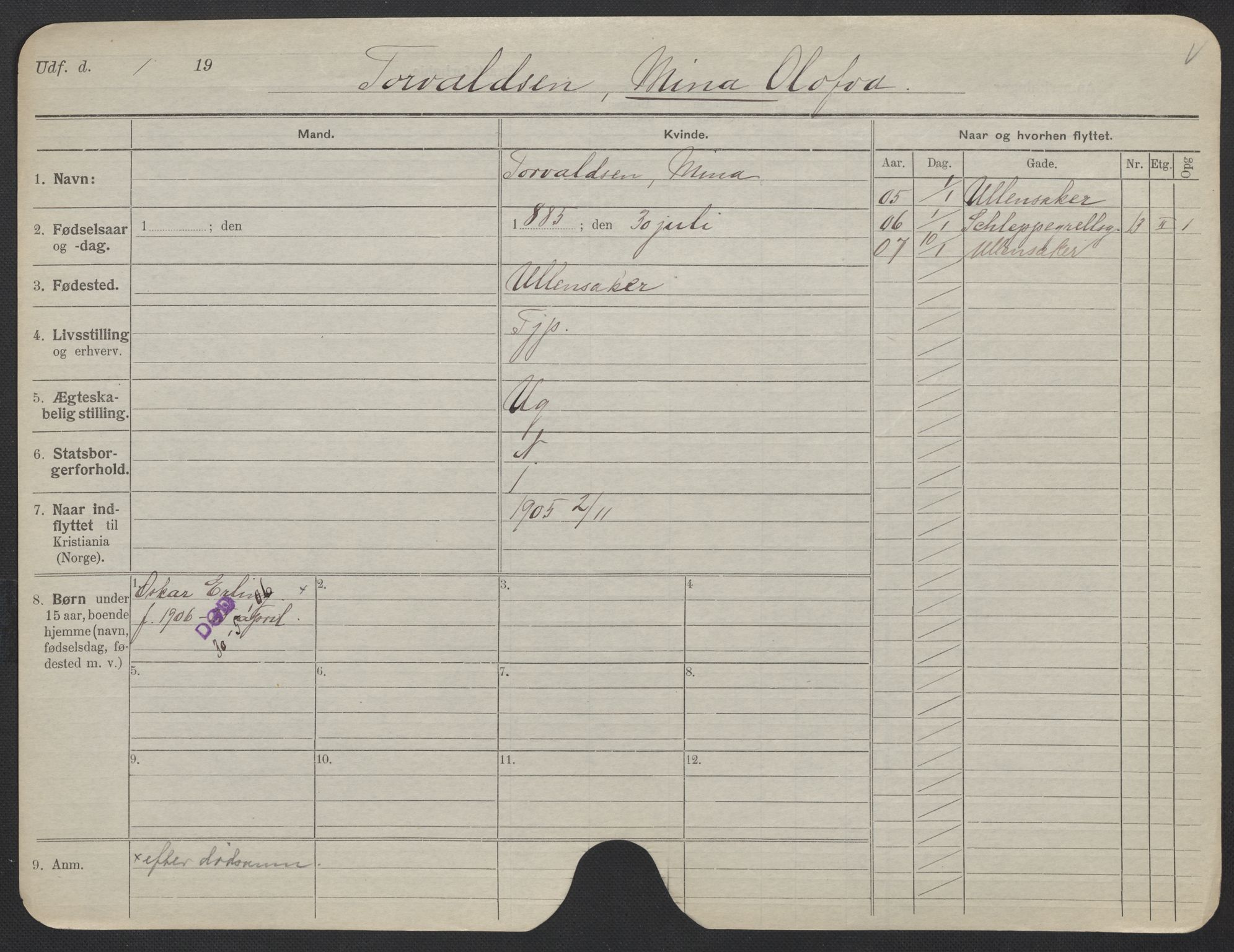 Oslo folkeregister, Registerkort, AV/SAO-A-11715/F/Fa/Fac/L0025: Kvinner, 1906-1914, s. 251a