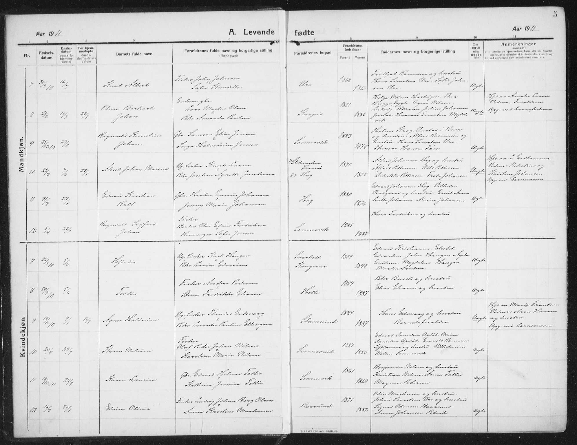 Ministerialprotokoller, klokkerbøker og fødselsregistre - Nordland, SAT/A-1459/882/L1183: Klokkerbok nr. 882C01, 1911-1938, s. 5