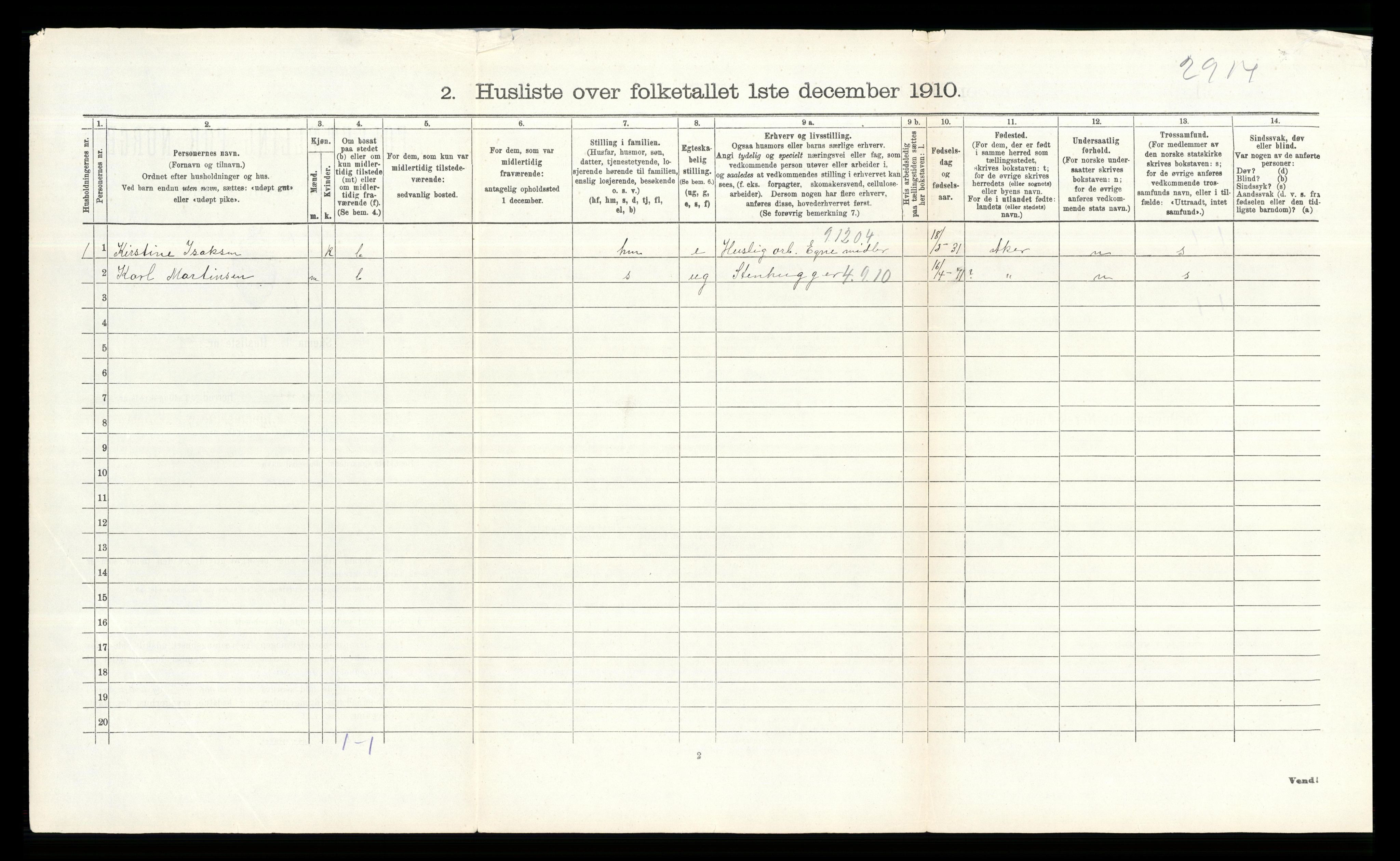 RA, Folketelling 1910 for 0219 Bærum herred, 1910, s. 294