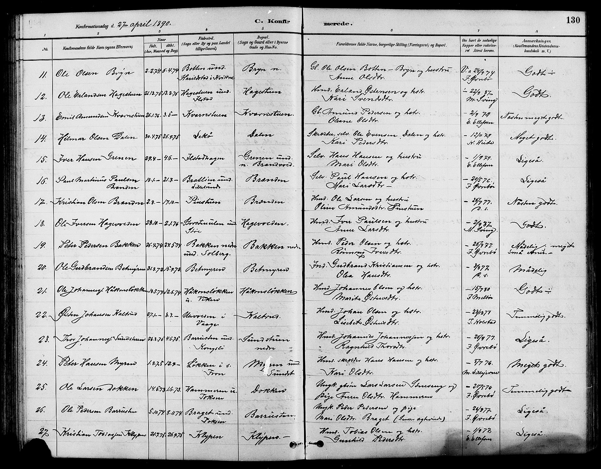 Nord-Fron prestekontor, AV/SAH-PREST-080/H/Ha/Hab/L0004: Klokkerbok nr. 4, 1884-1914, s. 130