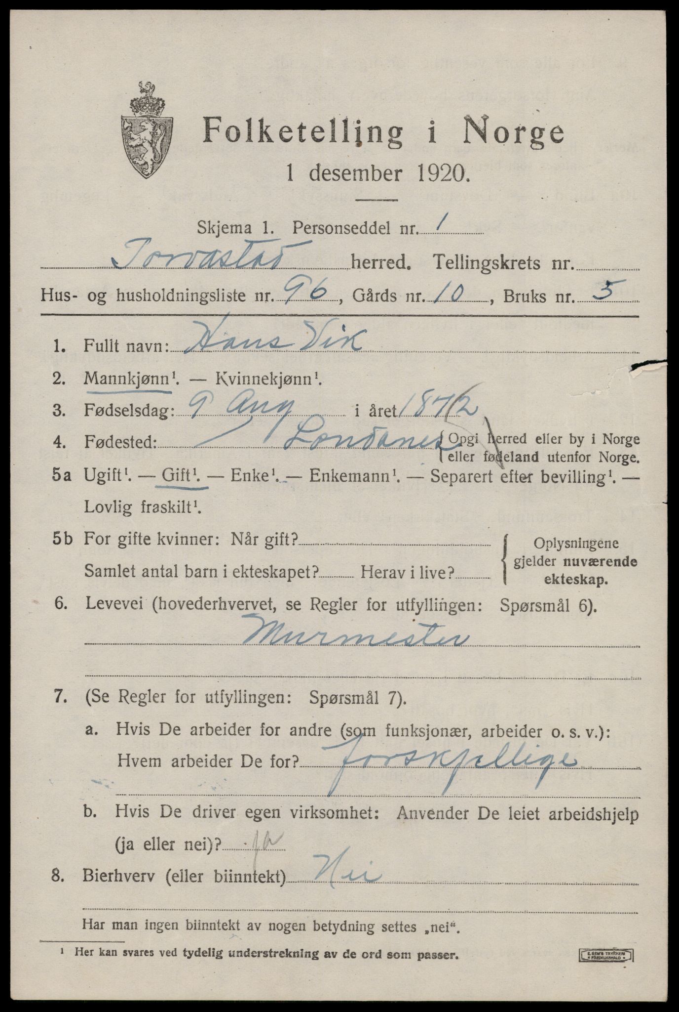 SAST, Folketelling 1920 for 1152 Torvastad herred, 1920, s. 1982