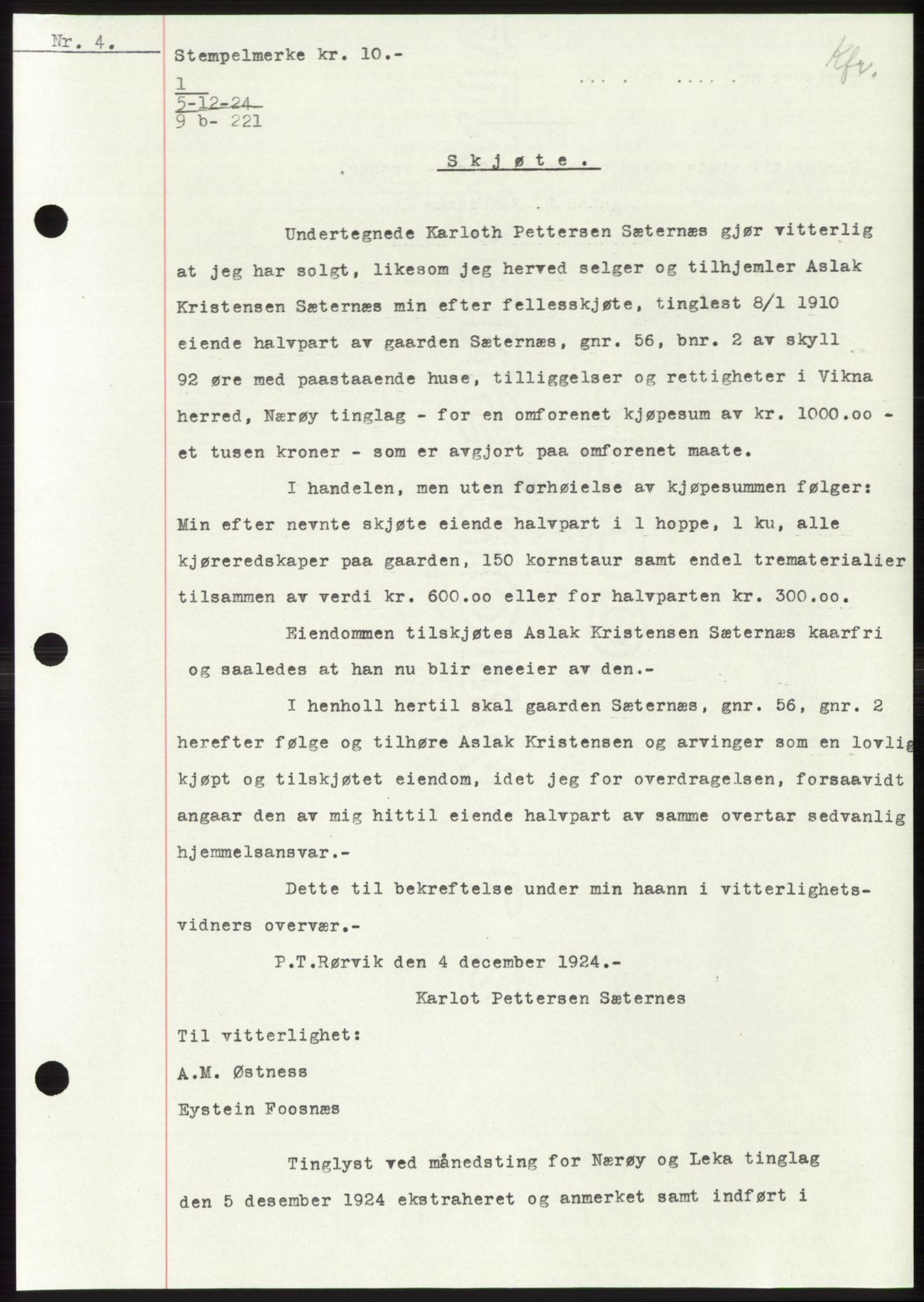 Namdal sorenskriveri, SAT/A-4133/1/2/2C: Pantebok nr. -, 1922-1925, Tingl.dato: 05.12.1924