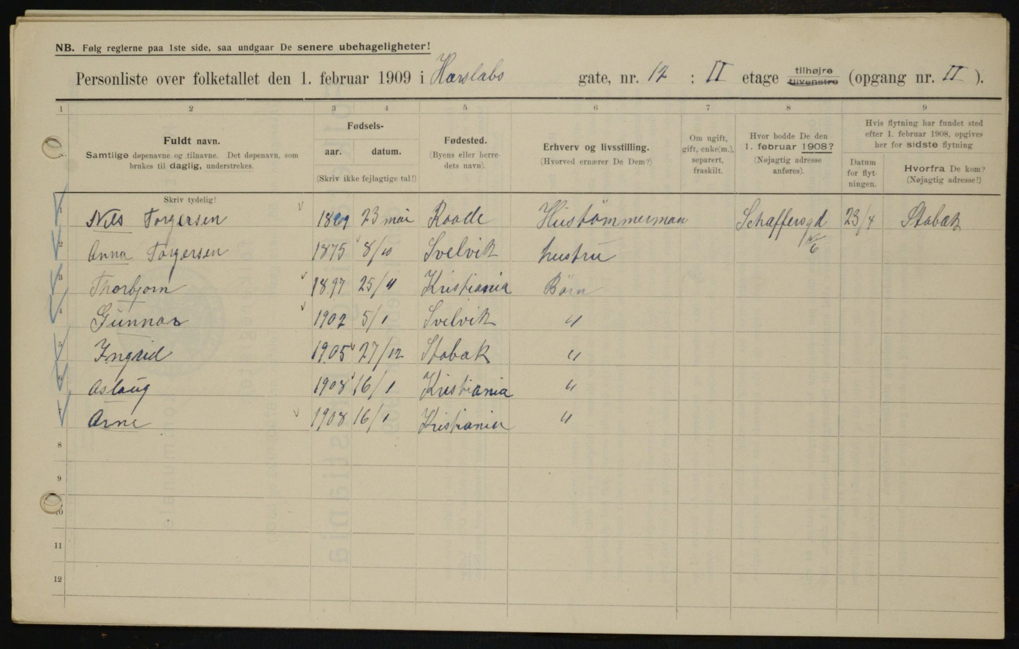 OBA, Kommunal folketelling 1.2.1909 for Kristiania kjøpstad, 1909, s. 35734