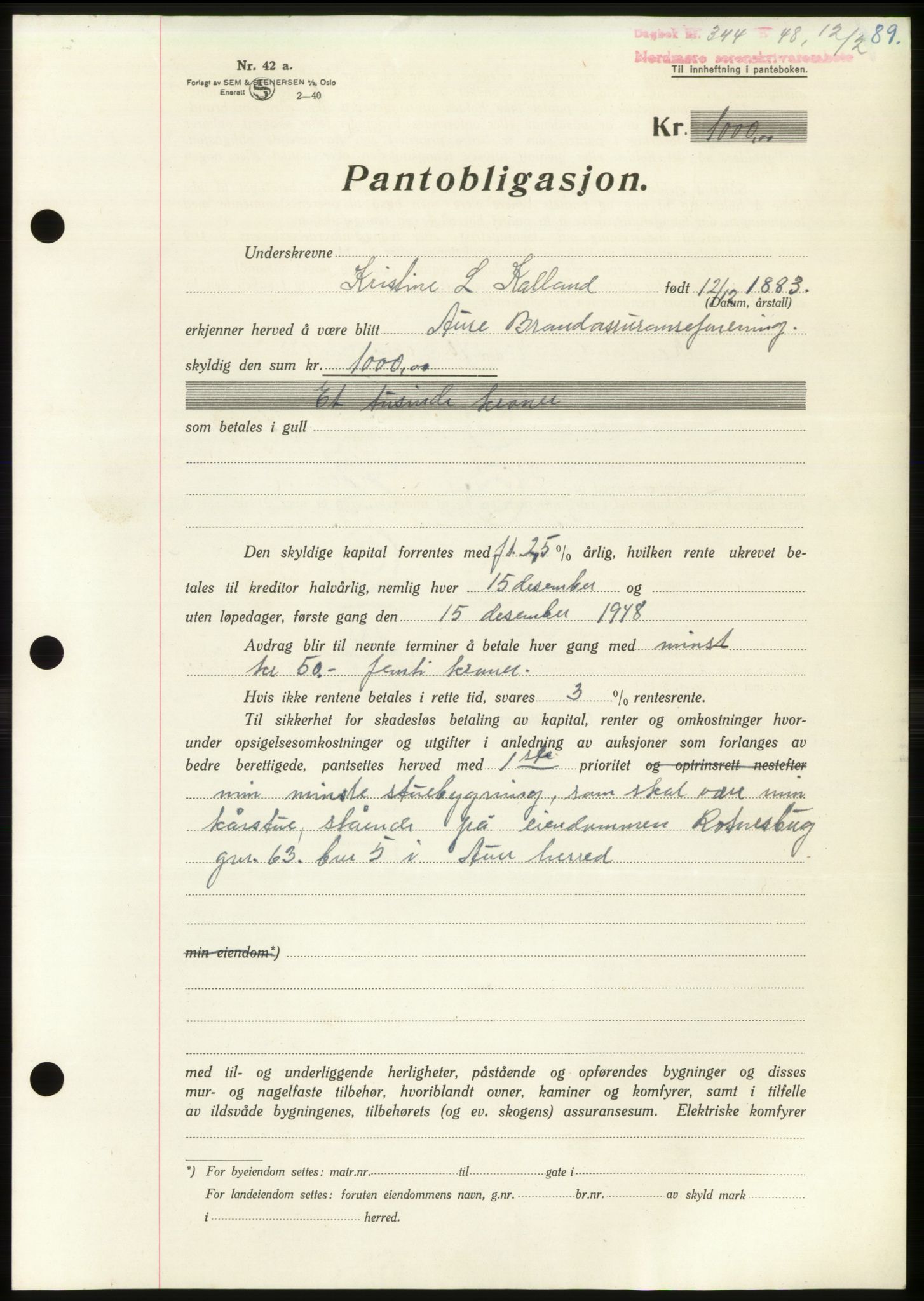 Nordmøre sorenskriveri, SAT/A-4132/1/2/2Ca: Pantebok nr. B98, 1948-1948, Dagboknr: 344/1948