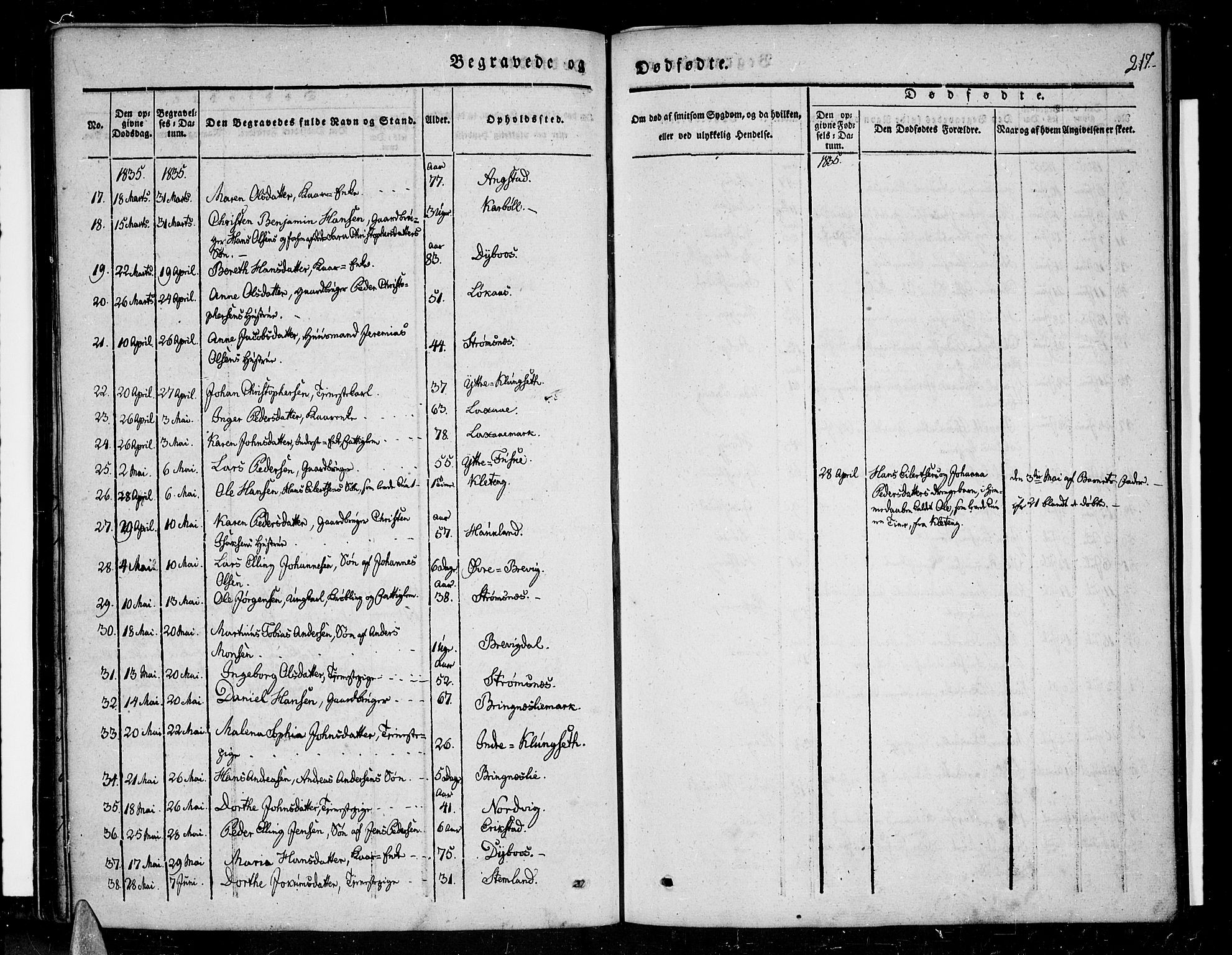 Ministerialprotokoller, klokkerbøker og fødselsregistre - Nordland, AV/SAT-A-1459/852/L0737: Ministerialbok nr. 852A07, 1833-1849, s. 217