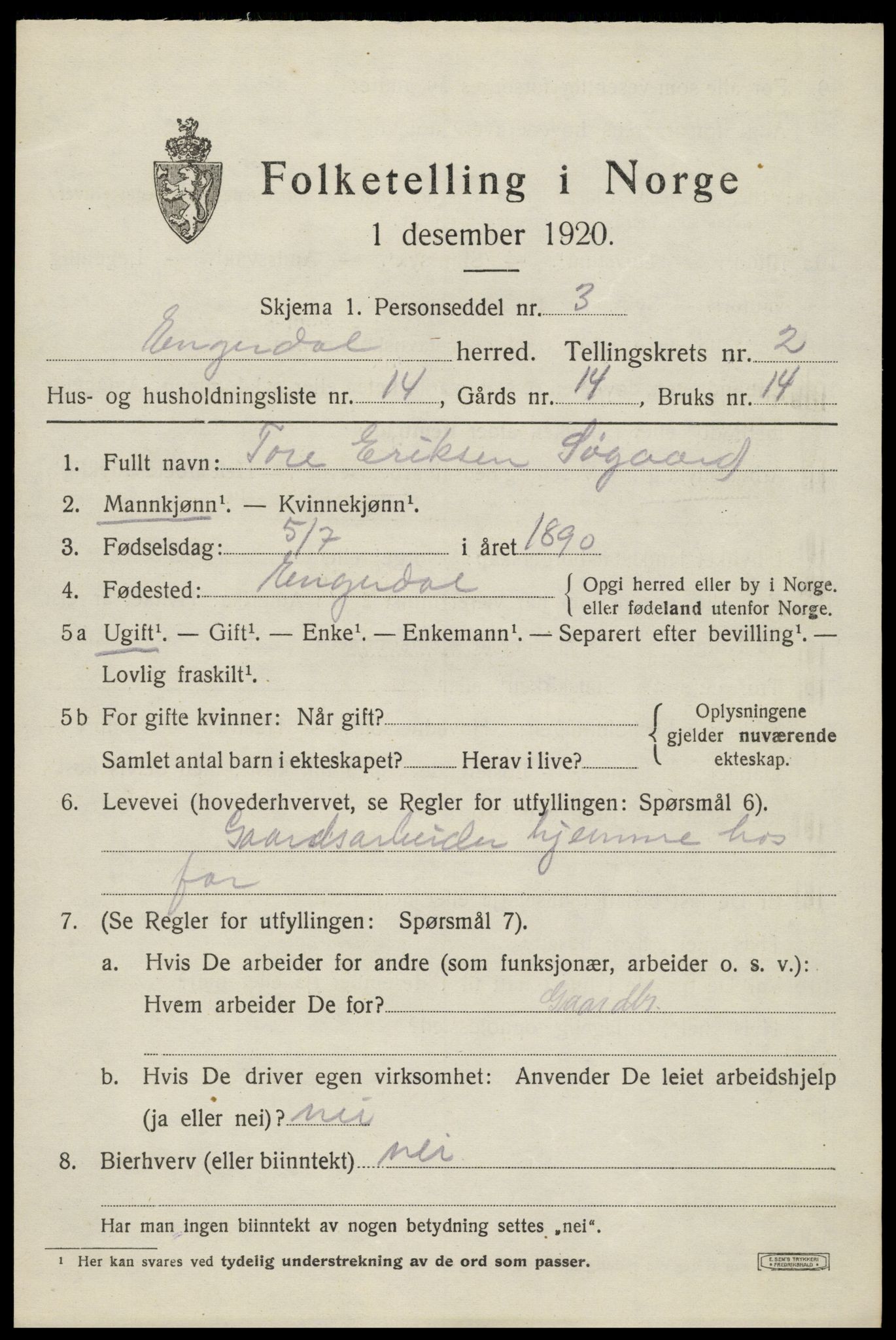SAH, Folketelling 1920 for 0434 Engerdal herred, 1920, s. 1075