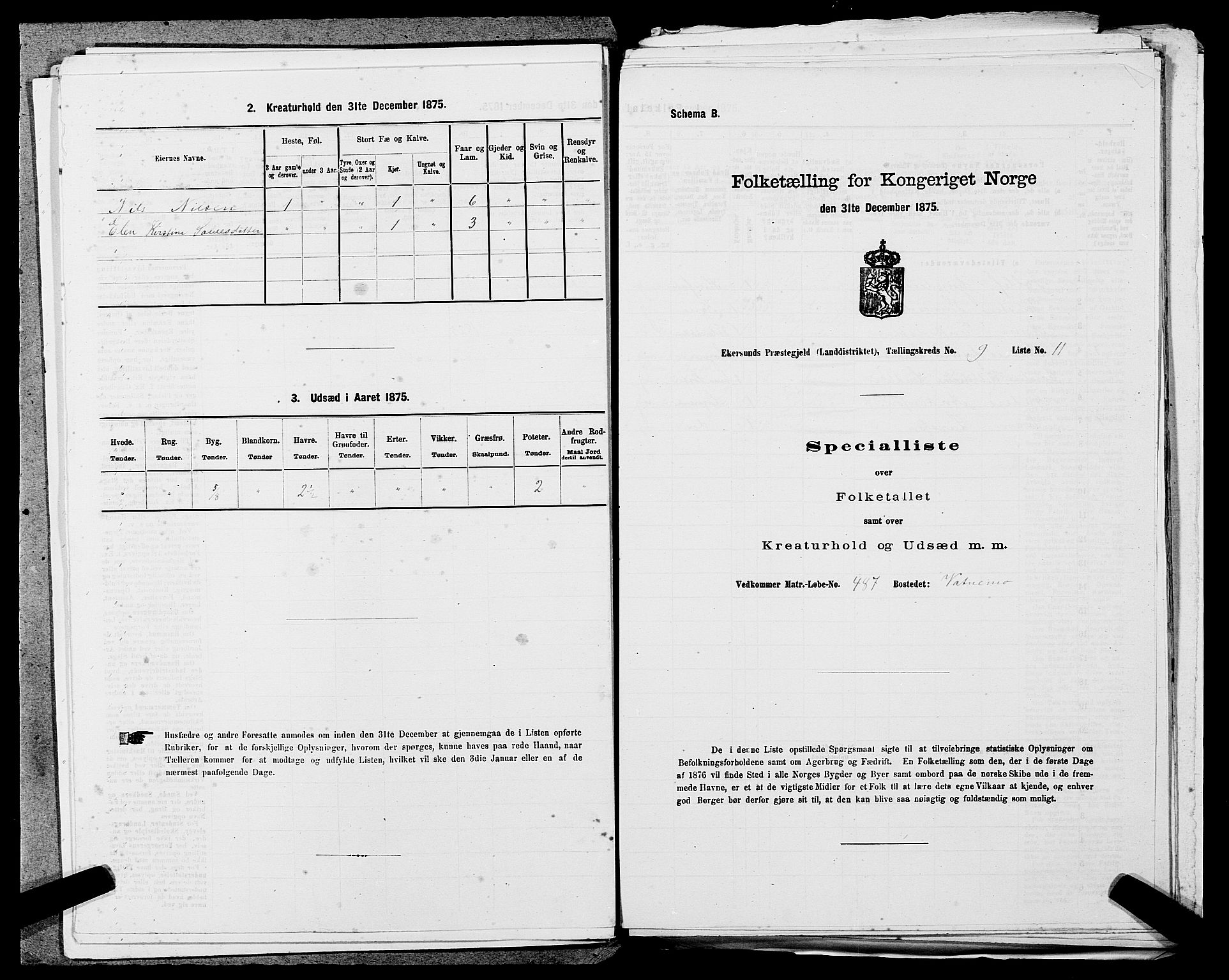 SAST, Folketelling 1875 for 1116L Eigersund prestegjeld, Eigersund landsokn og Ogna sokn, 1875, s. 1075