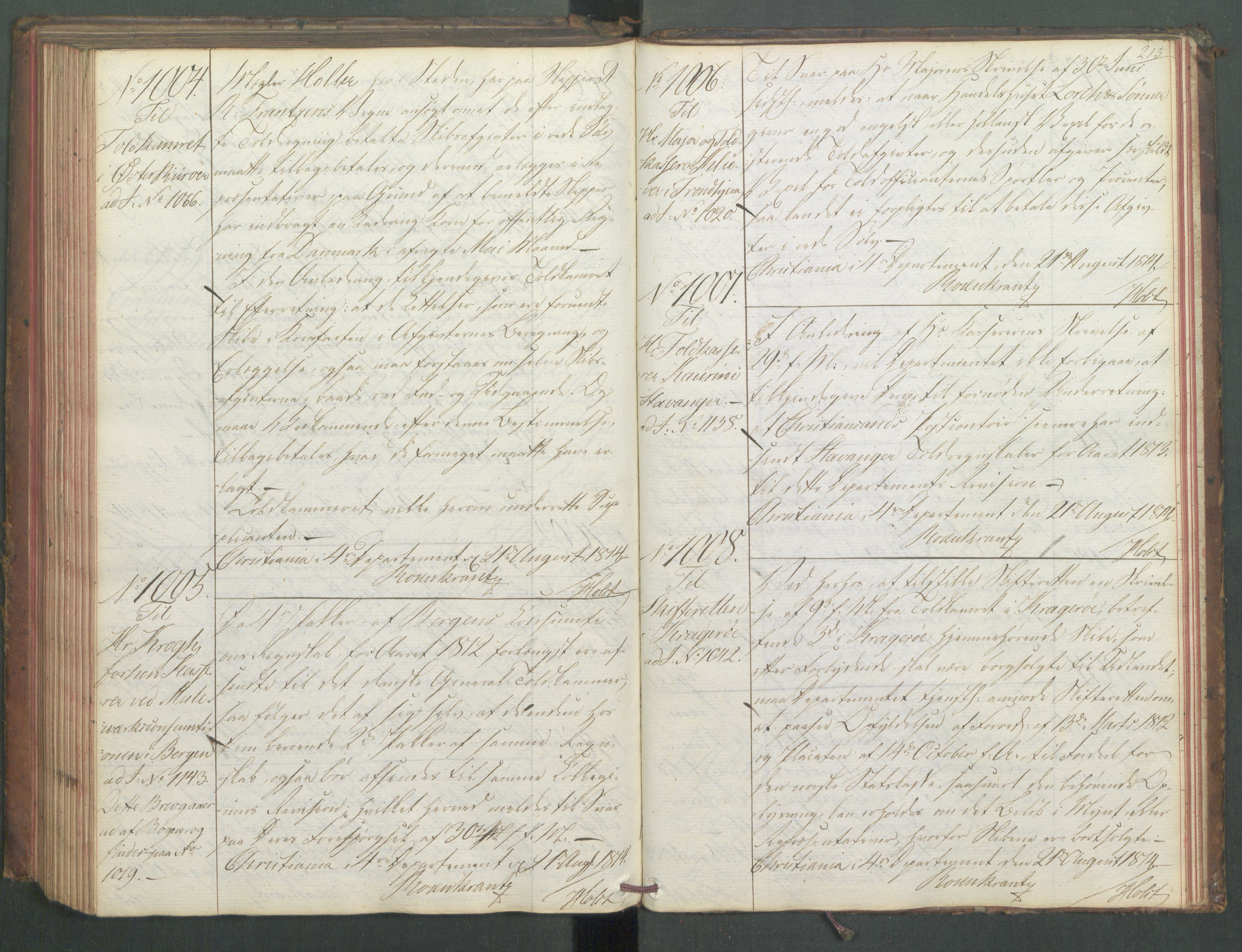 Departementene i 1814, AV/RA-S-3899/Fd/L0045: Kopibok, 1814, s. 212b-213a