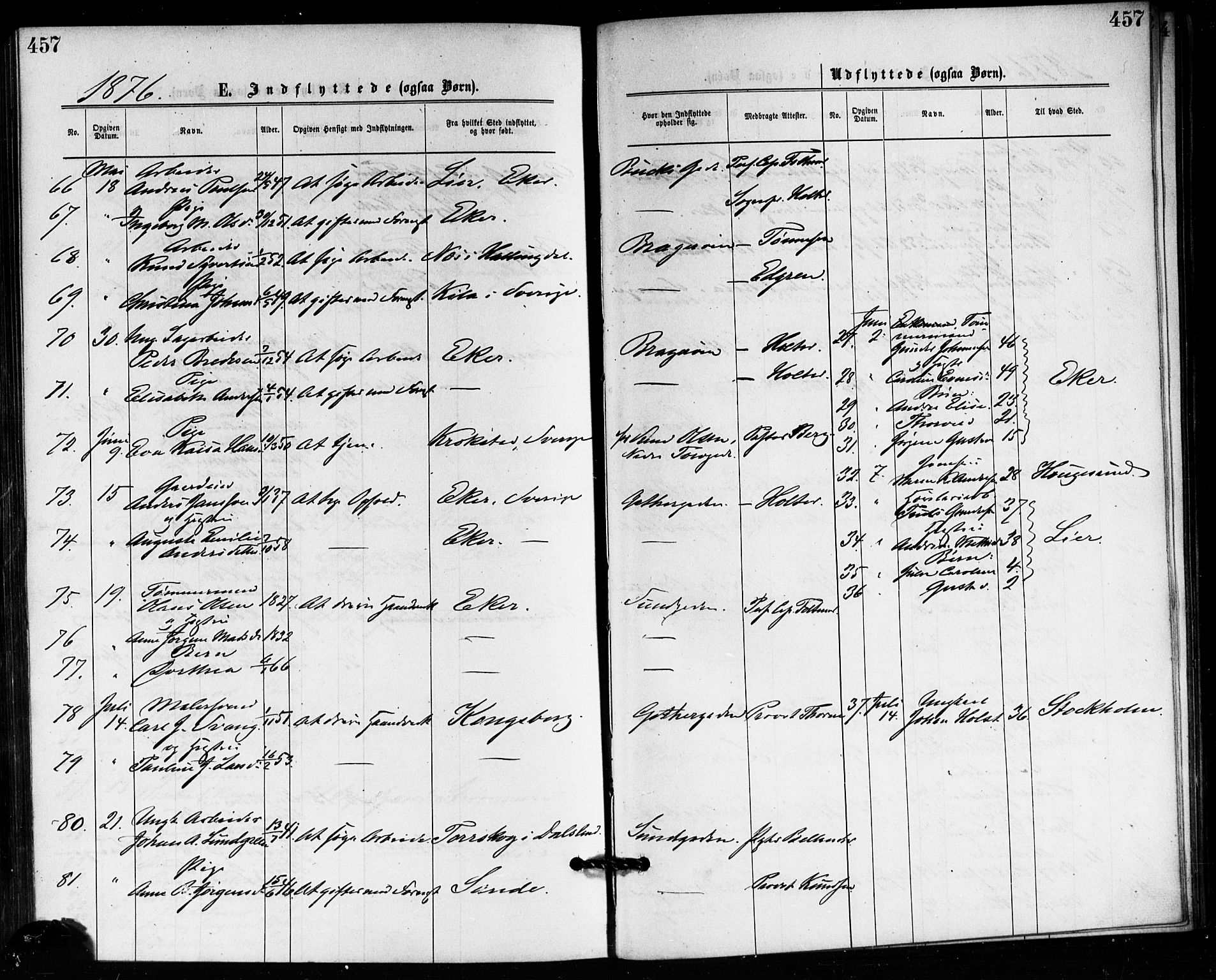 Bragernes kirkebøker, AV/SAKO-A-6/F/Fb/L0005: Ministerialbok nr. II 5, 1875-1877, s. 457