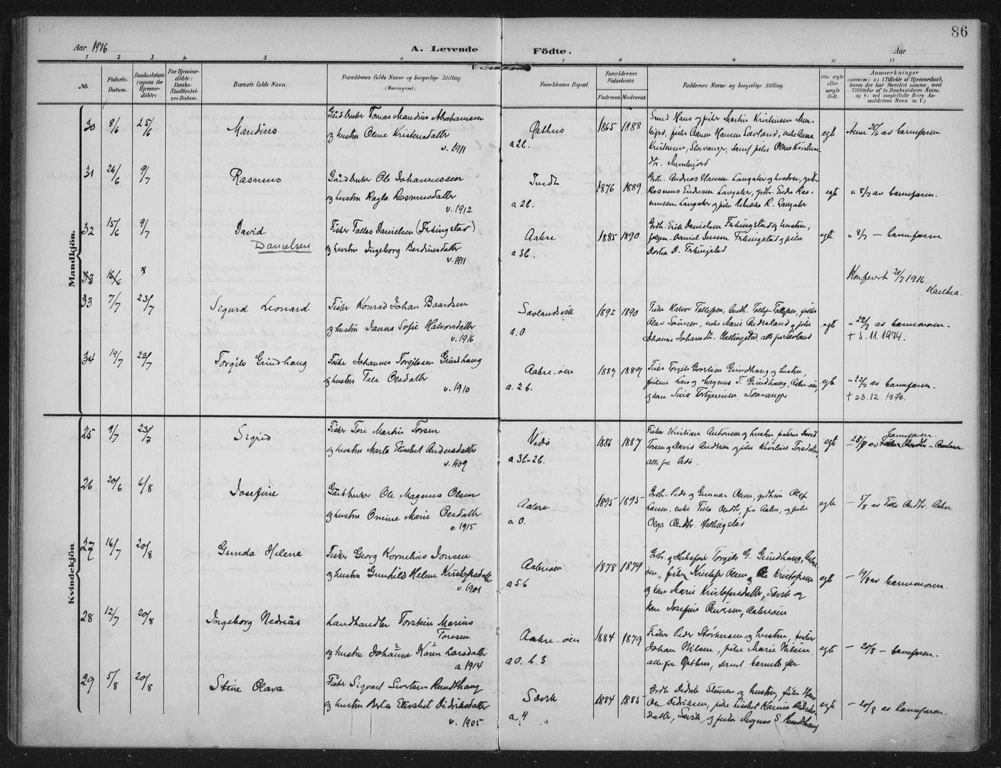 Kopervik sokneprestkontor, AV/SAST-A-101850/H/Ha/Haa/L0005: Ministerialbok nr. A 5, 1906-1924, s. 86
