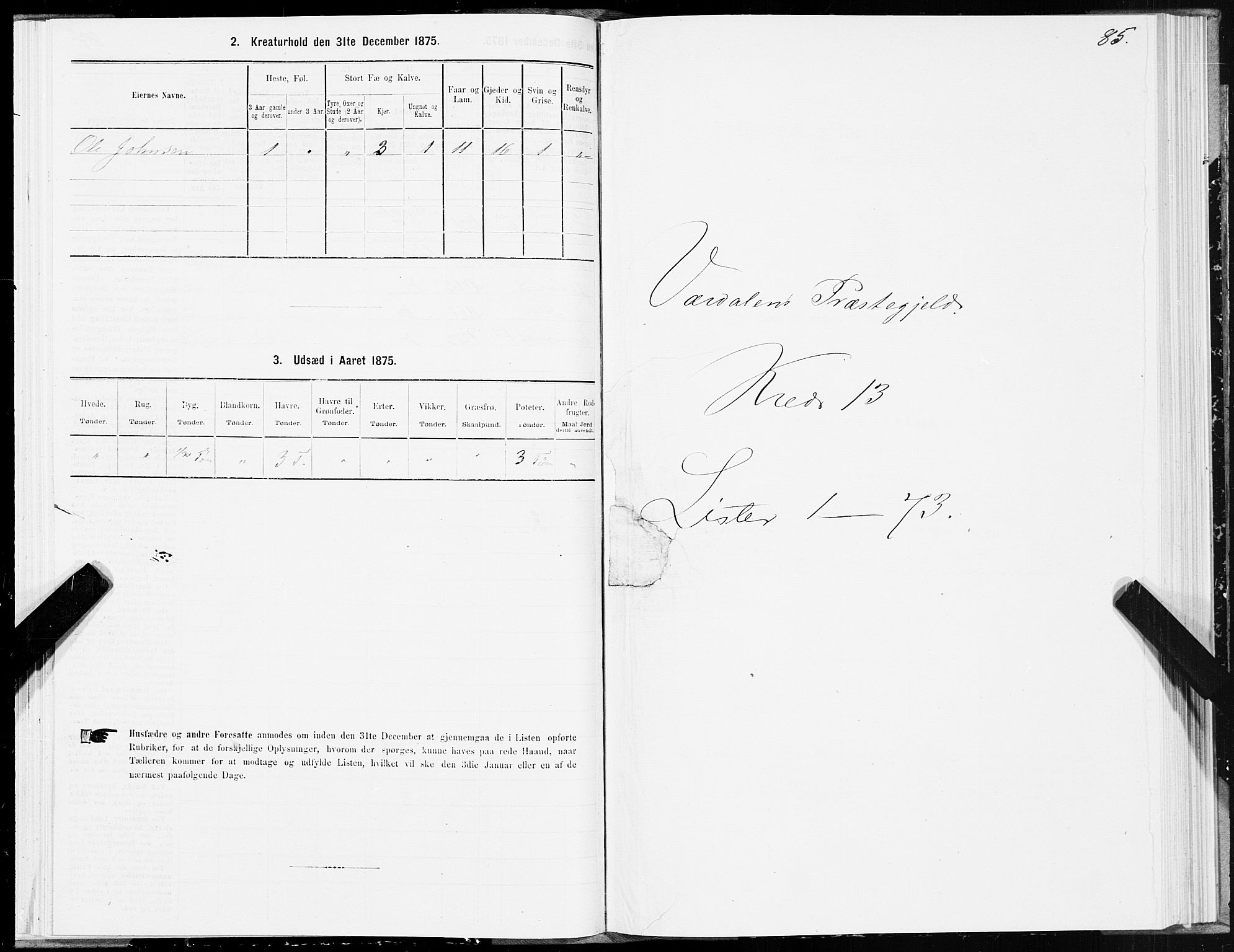 SAT, Folketelling 1875 for 1721P Verdal prestegjeld, 1875, s. 7085