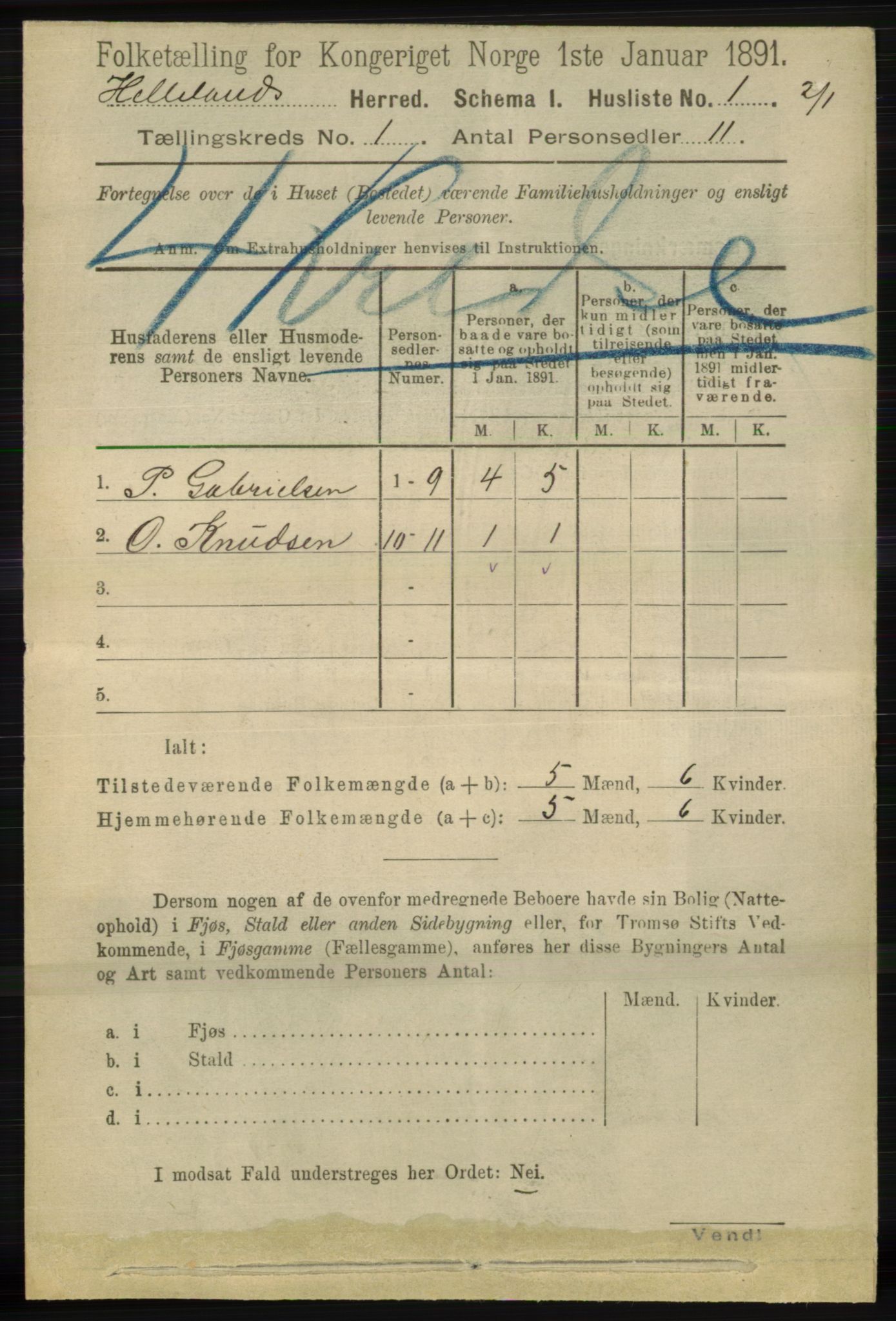 RA, Folketelling 1891 for 1115 Helleland herred, 1891, s. 14