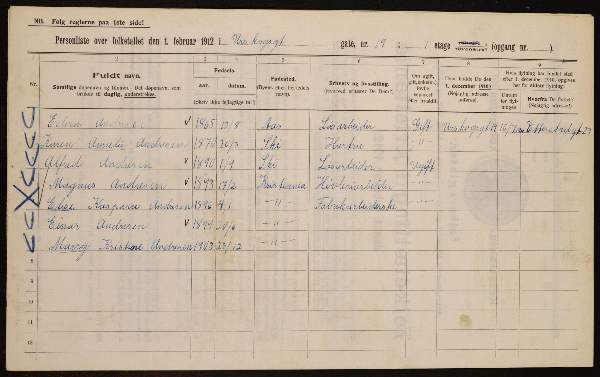 OBA, Kommunal folketelling 1.2.1912 for Kristiania, 1912, s. 2533