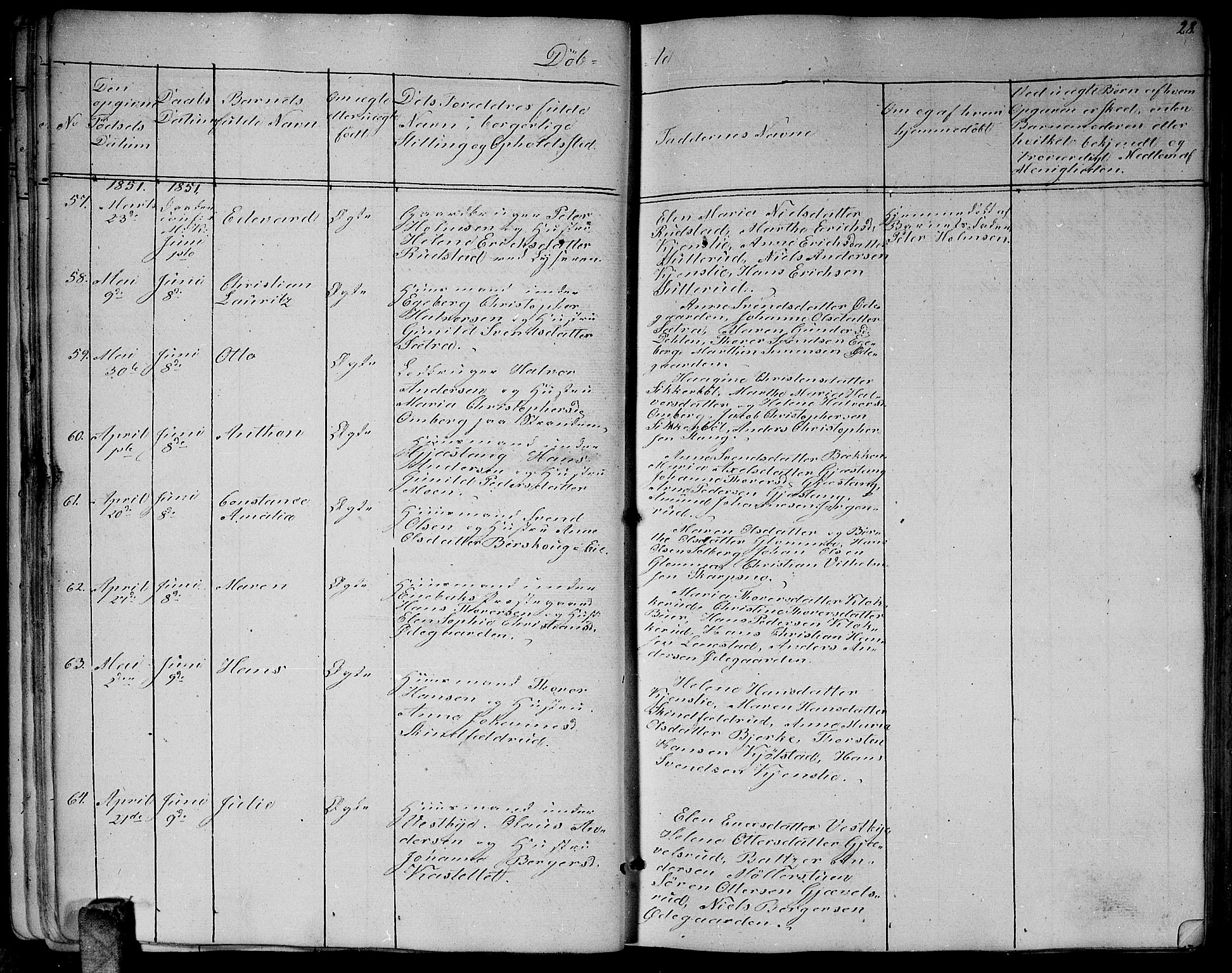 Enebakk prestekontor Kirkebøker, AV/SAO-A-10171c/G/Ga/L0004: Klokkerbok nr. I 4, 1850-1866, s. 28