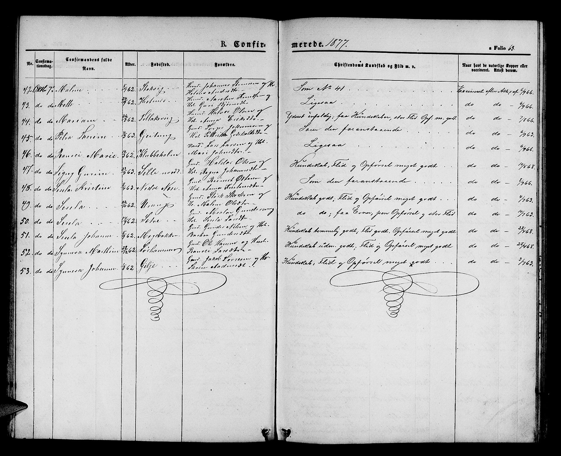 Finnås sokneprestembete, AV/SAB-A-99925/H/Ha/Hab/Habb/L0002: Klokkerbok nr. B 2, 1871-1881, s. 63