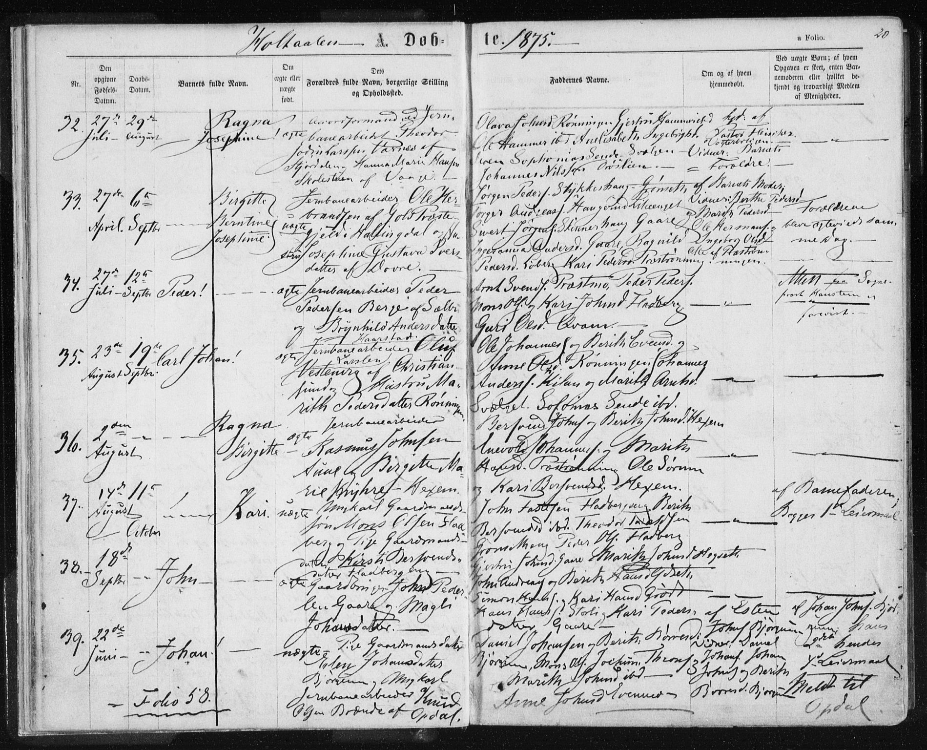 Ministerialprotokoller, klokkerbøker og fødselsregistre - Sør-Trøndelag, AV/SAT-A-1456/685/L0969: Ministerialbok nr. 685A08 /1, 1870-1878, s. 20