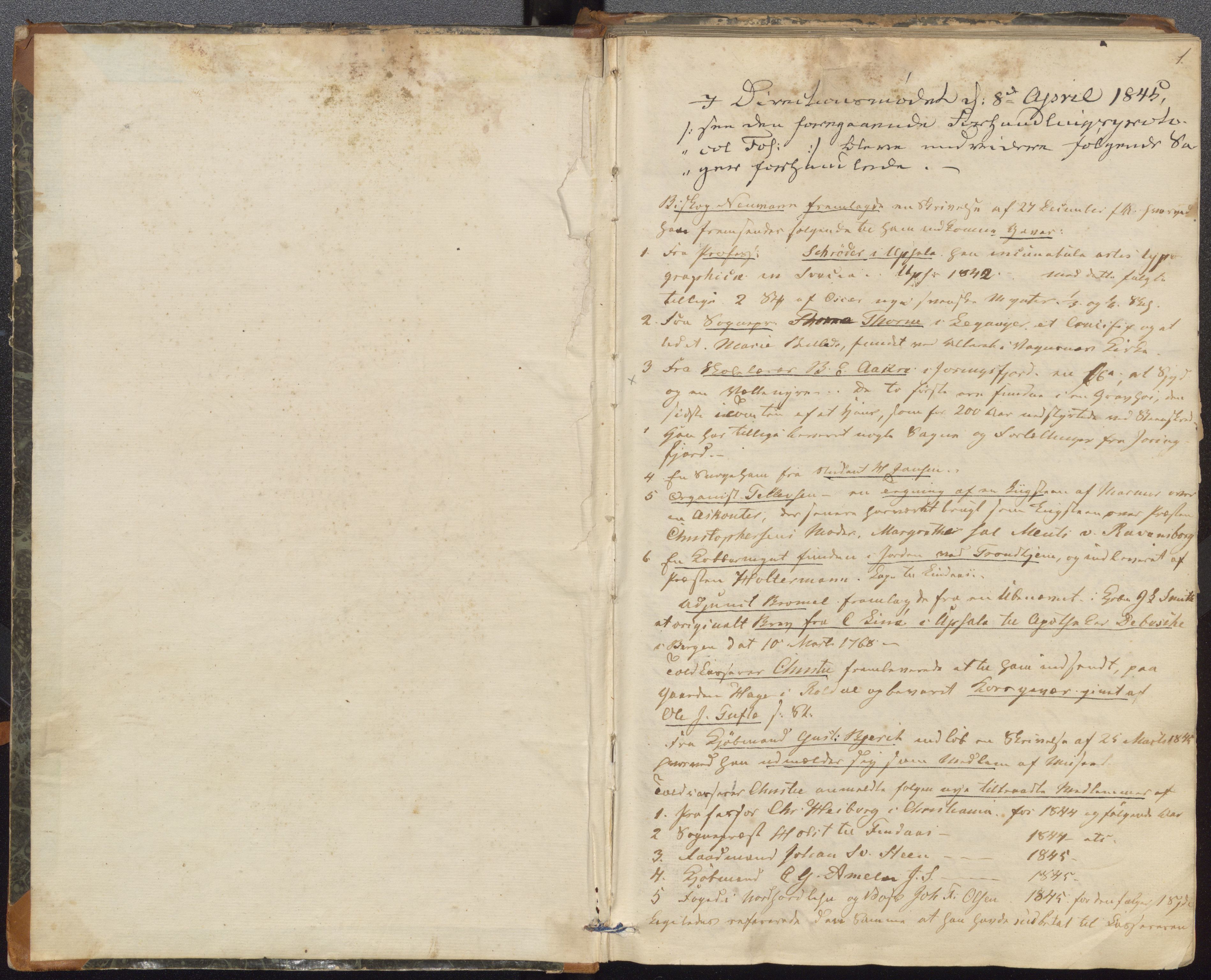 Bergens Museum, UMB/A007/A/Aa/L0005: Forhandlingsprotokoll , 1845-1851, s. 1