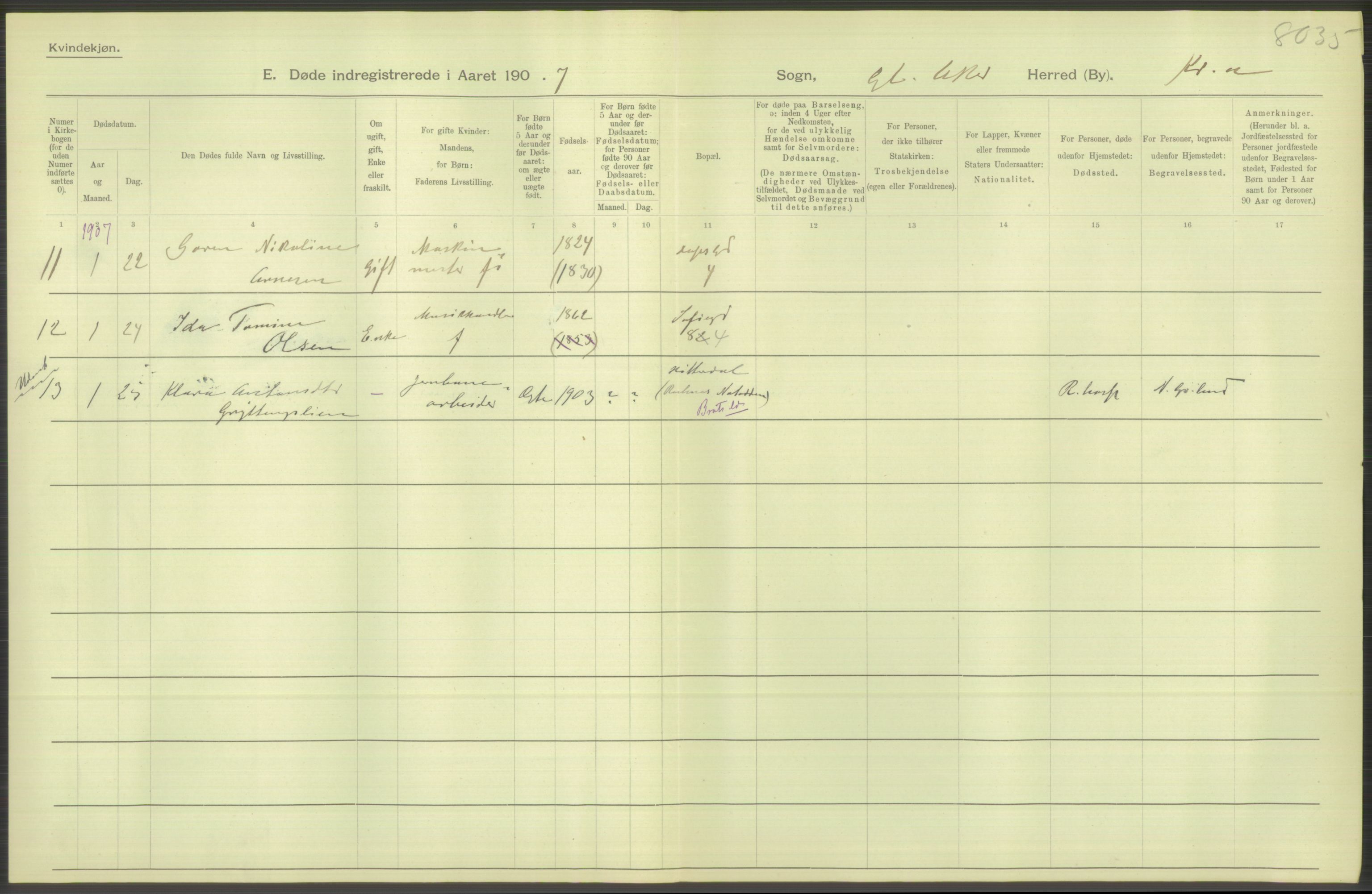 Statistisk sentralbyrå, Sosiodemografiske emner, Befolkning, RA/S-2228/D/Df/Dfa/Dfae/L0009: Kristiania: Døde, 1907, s. 260