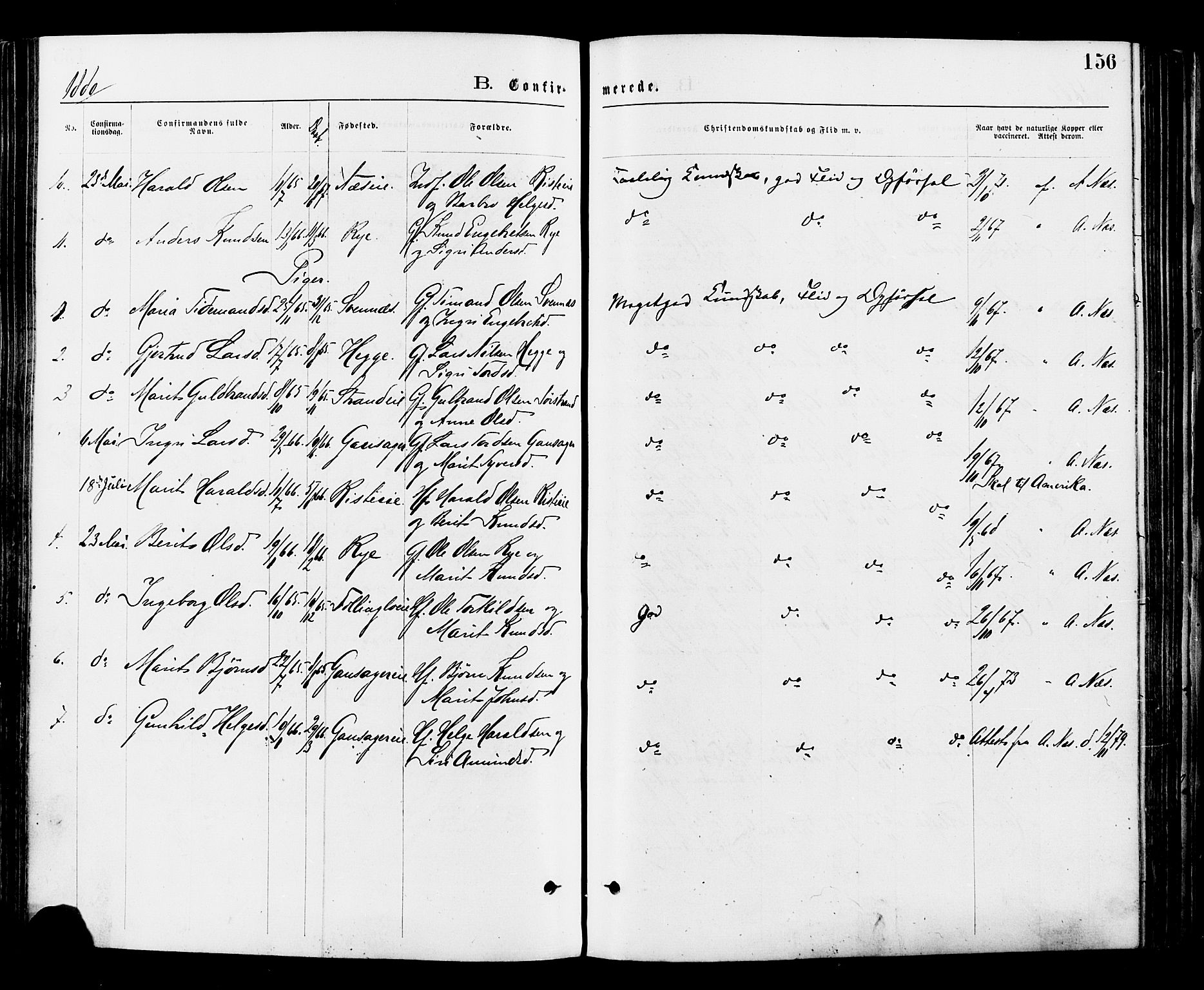 Nord-Aurdal prestekontor, AV/SAH-PREST-132/H/Ha/Haa/L0009: Ministerialbok nr. 9, 1876-1882, s. 156