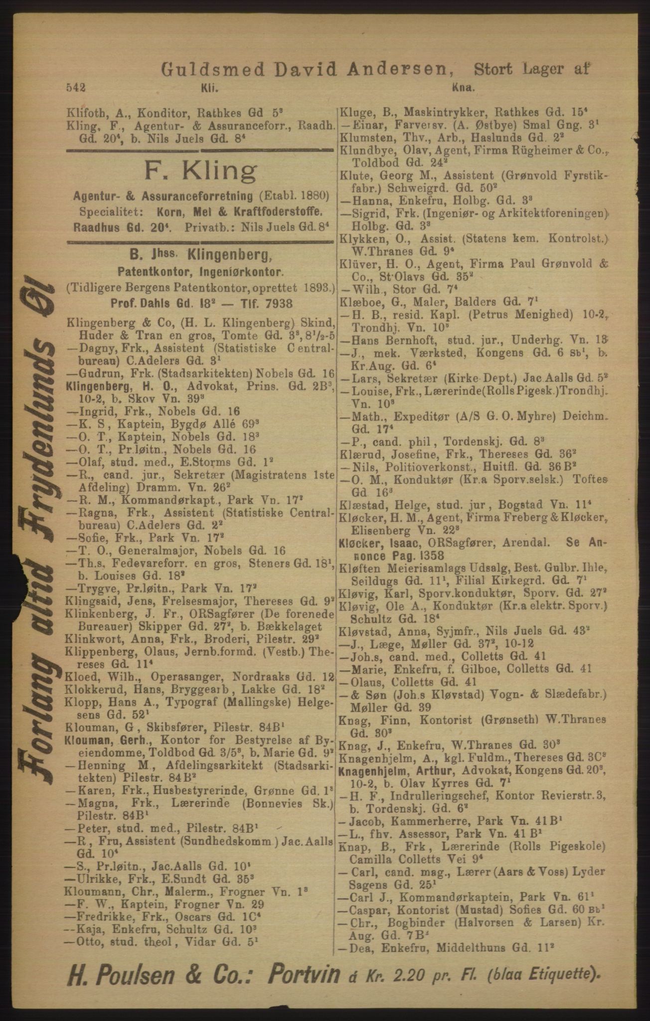 Kristiania/Oslo adressebok, PUBL/-, 1906, s. 542