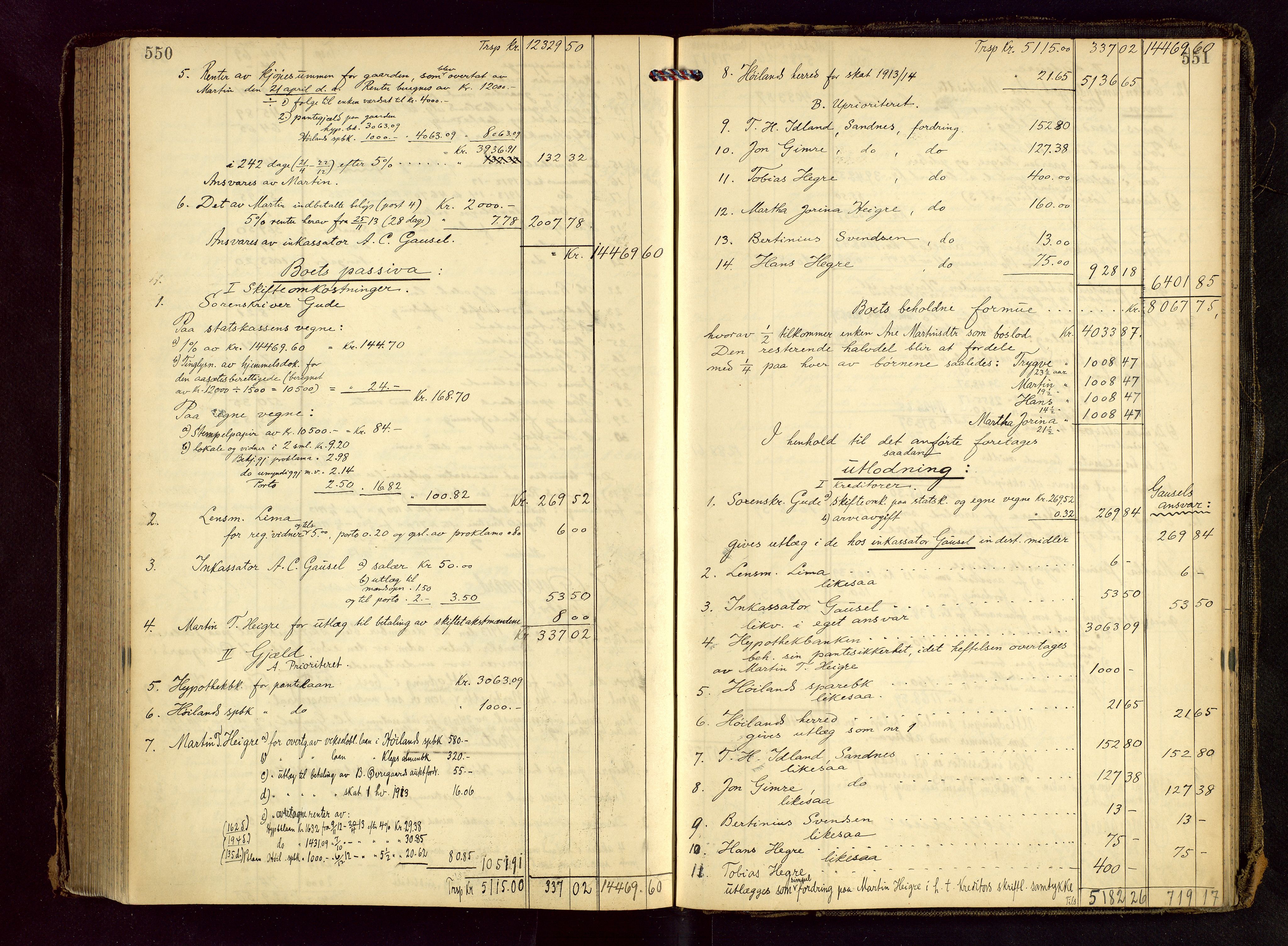 Jæren sorenskriveri, AV/SAST-A-100310/01/5/50/50BB/L0007: SKIFTEUTLODNINGSPROTOKOLL, 1907-1914, s. 550-551