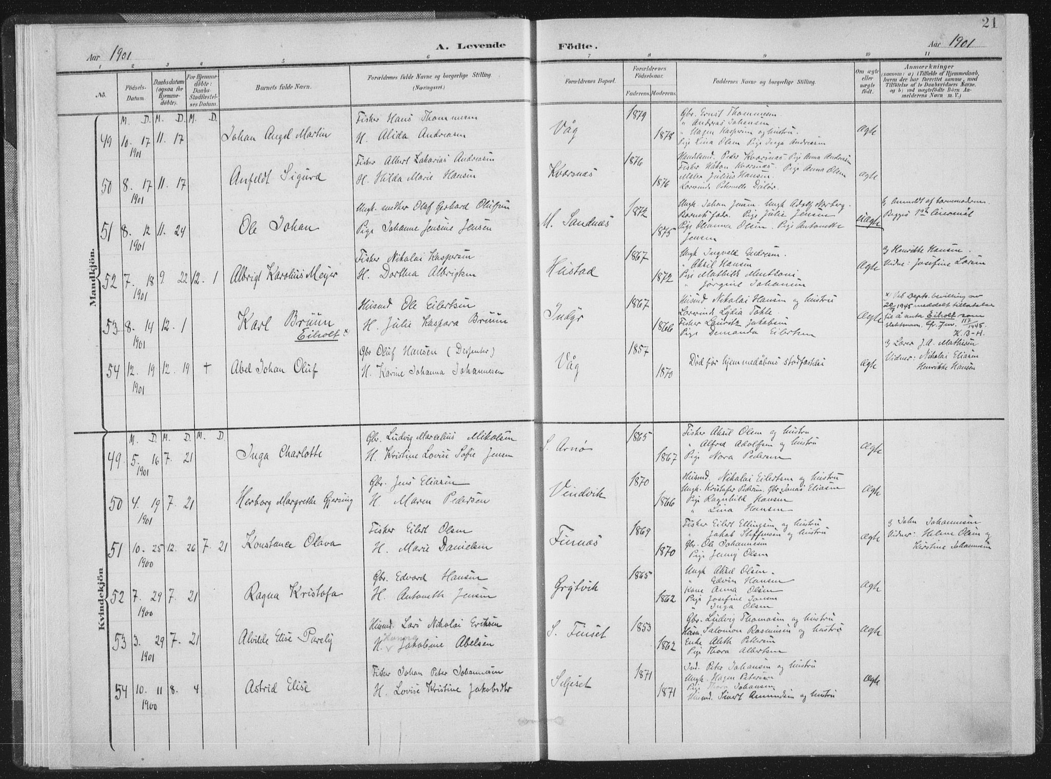 Ministerialprotokoller, klokkerbøker og fødselsregistre - Nordland, AV/SAT-A-1459/805/L0102: Ministerialbok nr. 805A08I, 1900-1909, s. 21