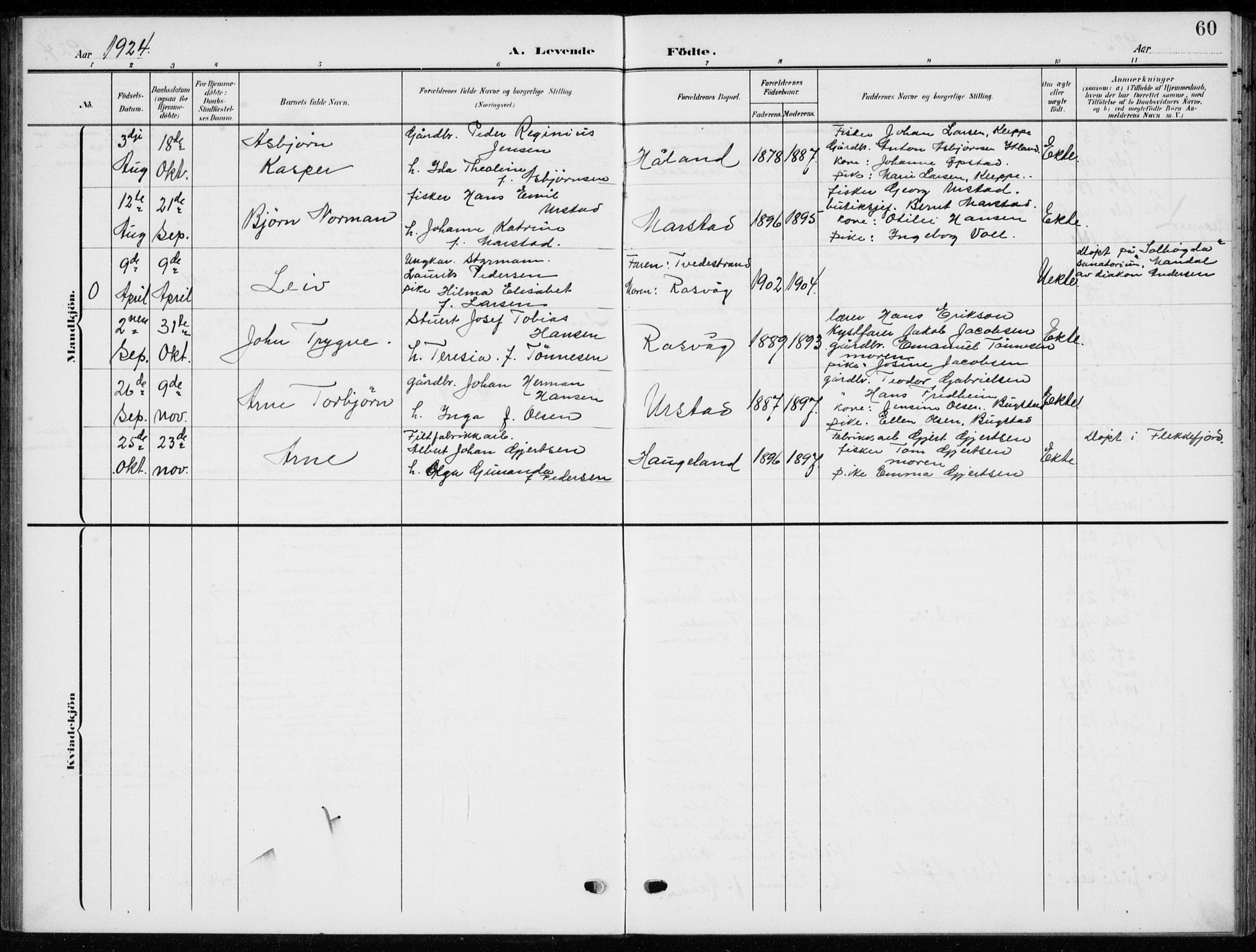 Flekkefjord sokneprestkontor, AV/SAK-1111-0012/F/Fb/Fbb/L0005: Klokkerbok nr. B 5, 1908-1927, s. 60