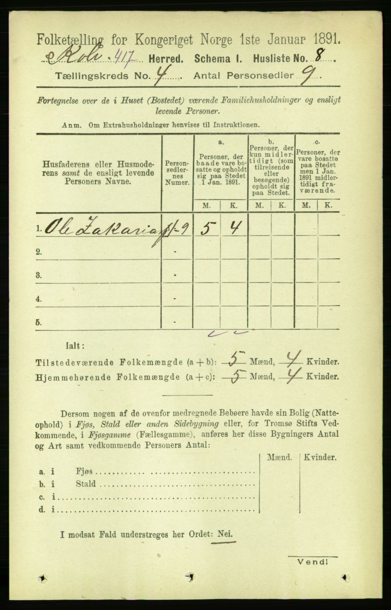 RA, Folketelling 1891 for 1752 Kolvereid herred, 1891, s. 1369