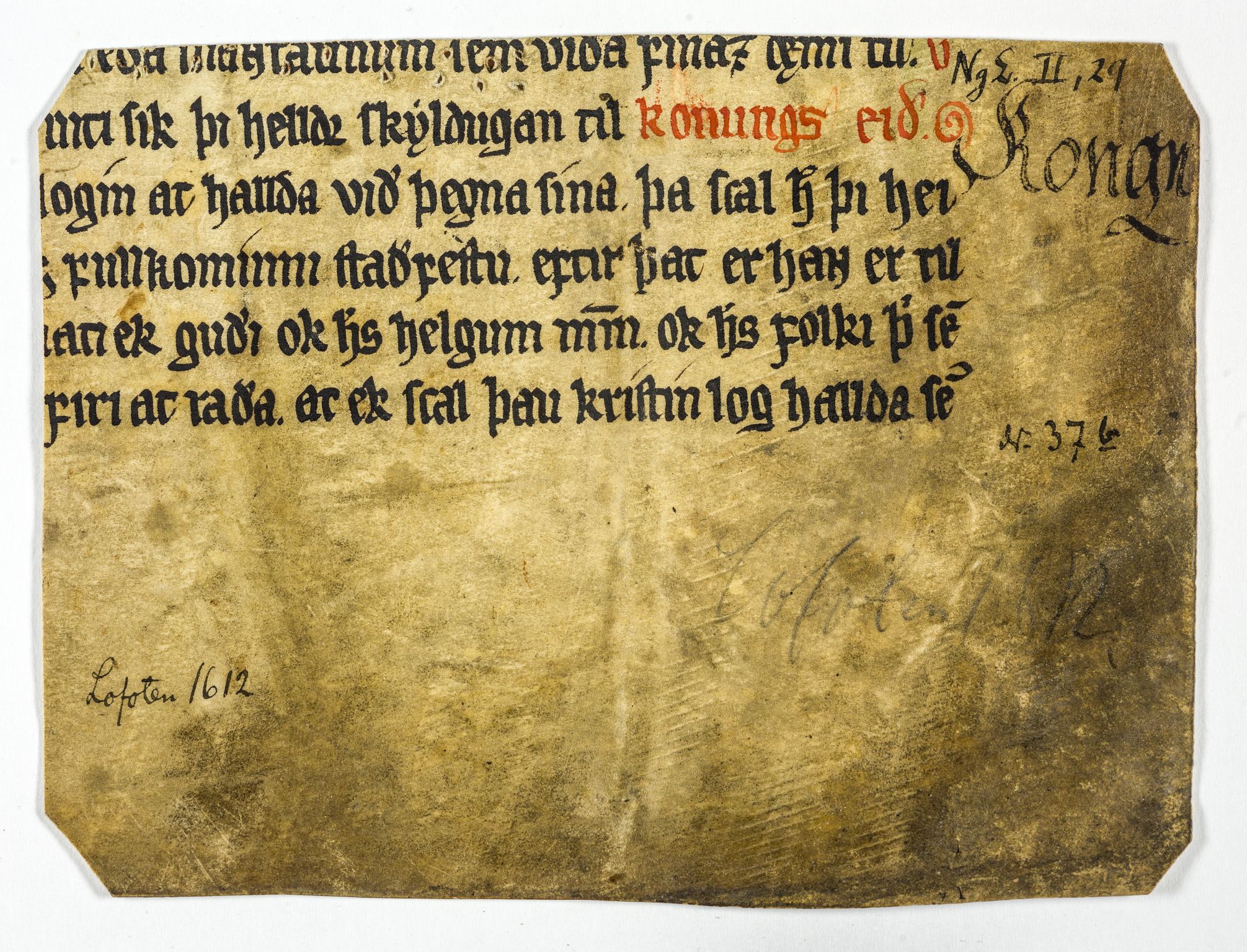 Riksarkivets diplomsamling, AV/RA-EA-5965/F26/L0004: Norrøne membranfragmenter bestand 31-50, 1100-1536, s. 107