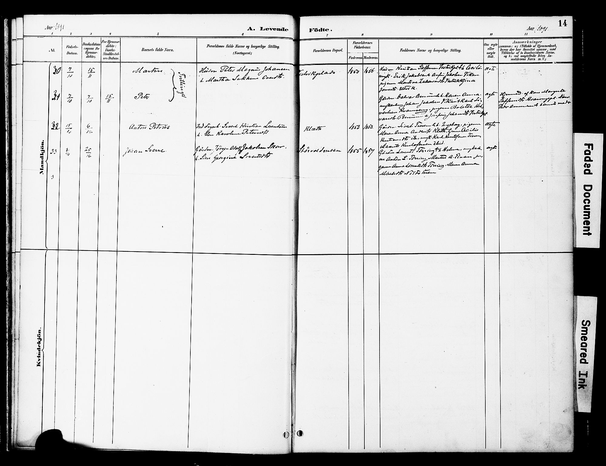Ministerialprotokoller, klokkerbøker og fødselsregistre - Nord-Trøndelag, SAT/A-1458/741/L0396: Ministerialbok nr. 741A10, 1889-1901, s. 14