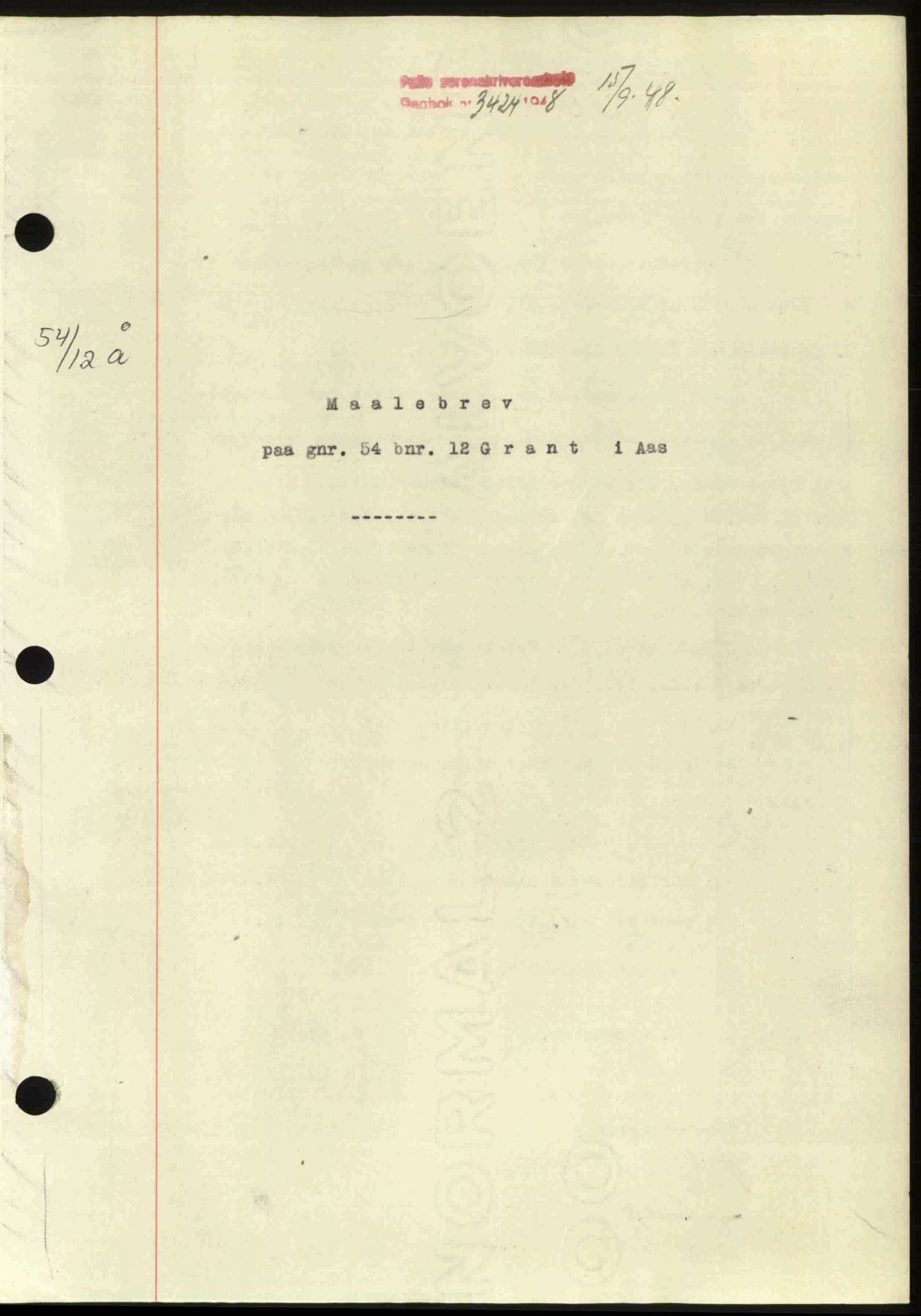 Follo sorenskriveri, SAO/A-10274/G/Ga/Gaa/L0085: Pantebok nr. I 85, 1948-1948, Dagboknr: 3424/1948