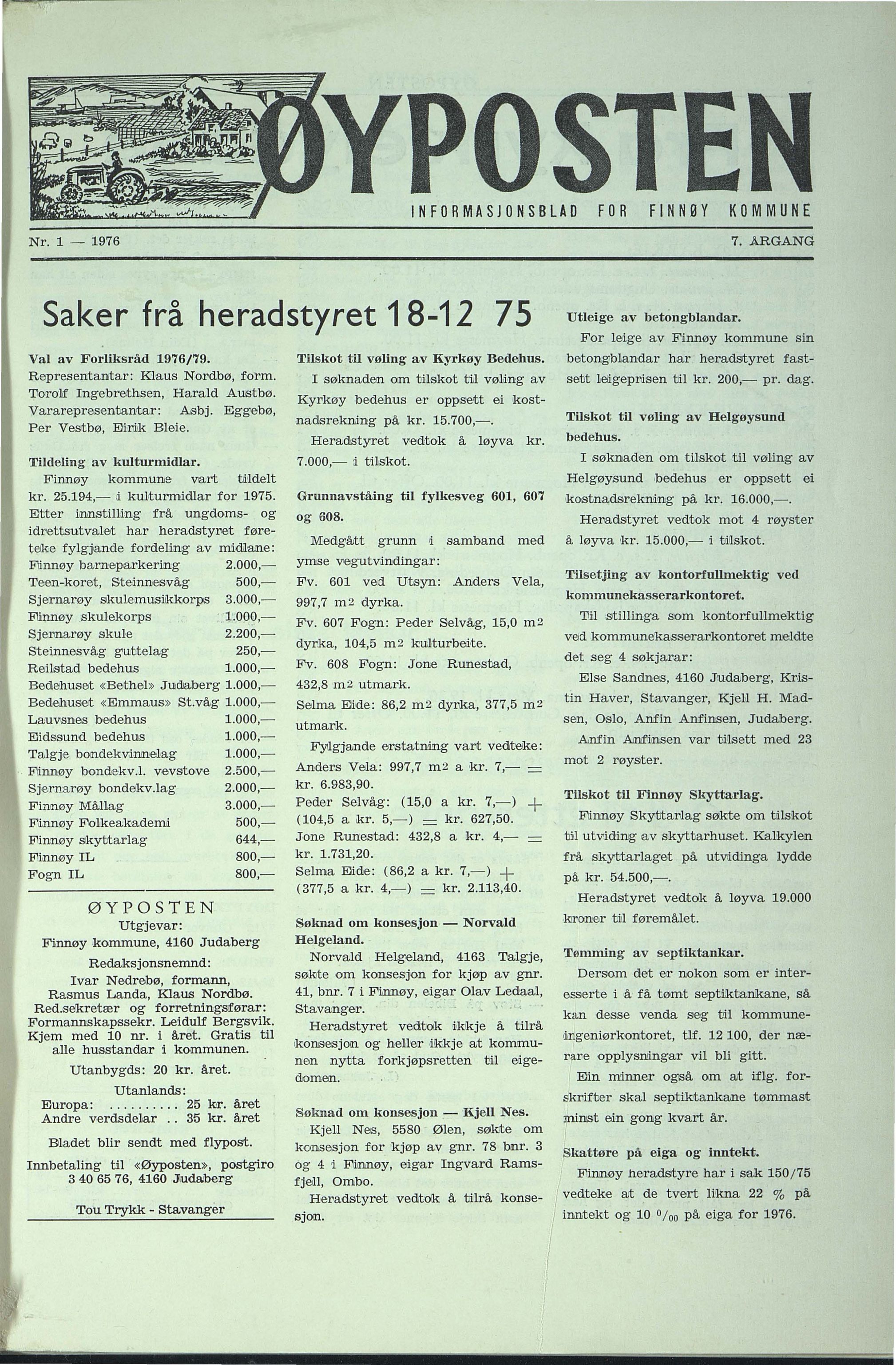 , Finnøy kommune, Øyposten, 1976, 1976
