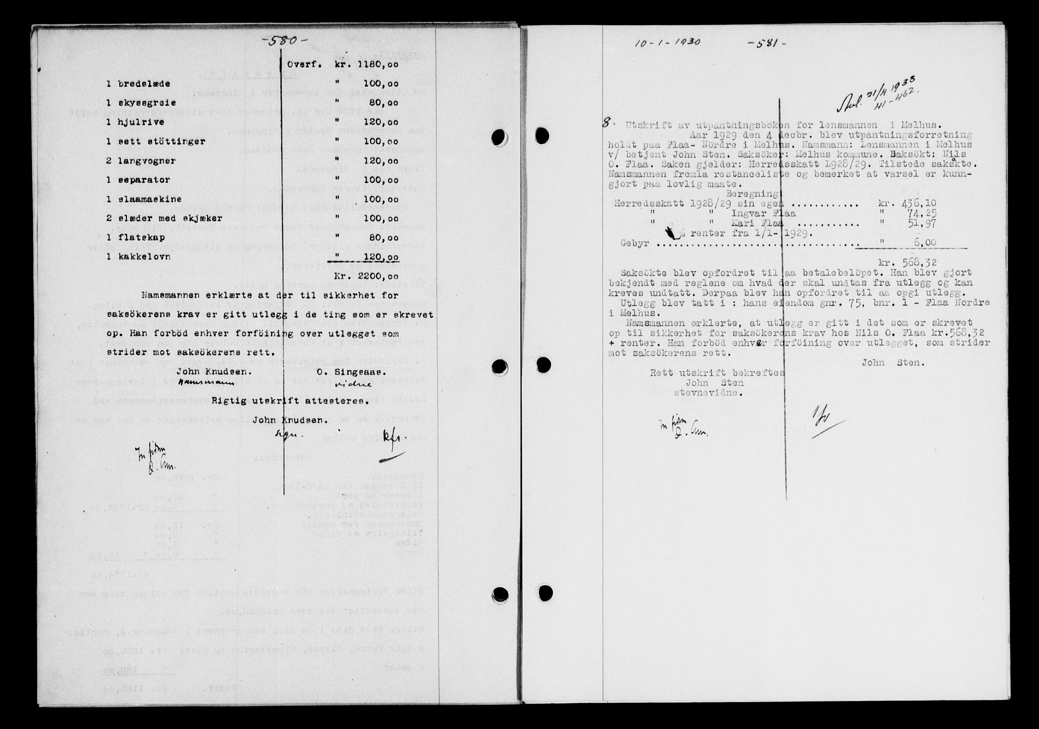 Gauldal sorenskriveri, SAT/A-0014/1/2/2C/L0038: Pantebok nr. 39, 1929-1930, Tingl.dato: 10.01.1930