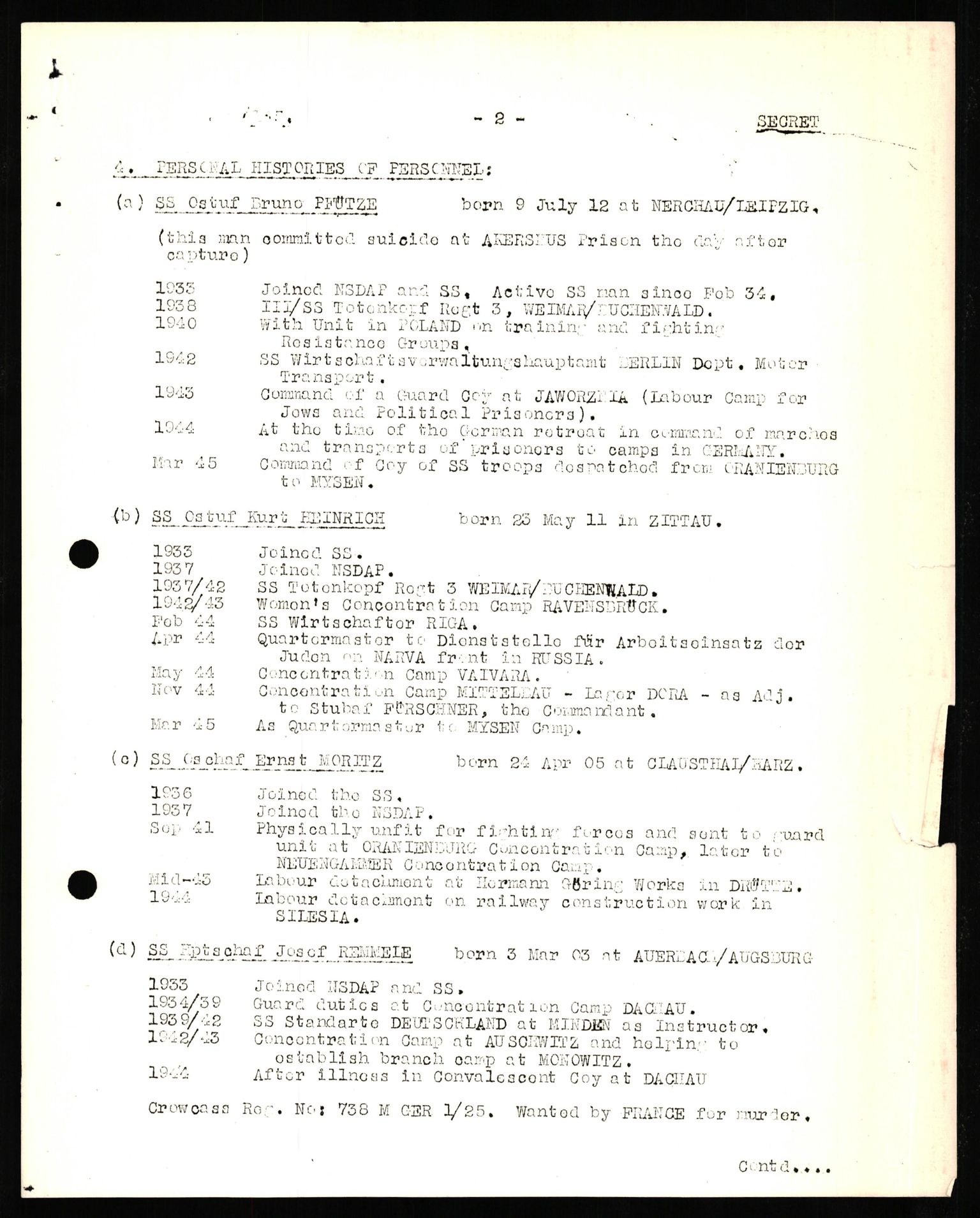 Forsvaret, Forsvarets overkommando II, RA/RAFA-3915/D/Db/L0029: CI Questionaires. Tyske okkupasjonsstyrker i Norge. Tyskere., 1945-1946, s. 333