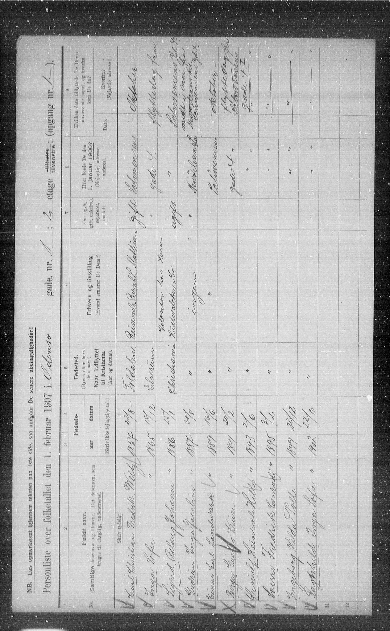 OBA, Kommunal folketelling 1.2.1907 for Kristiania kjøpstad, 1907, s. 38209