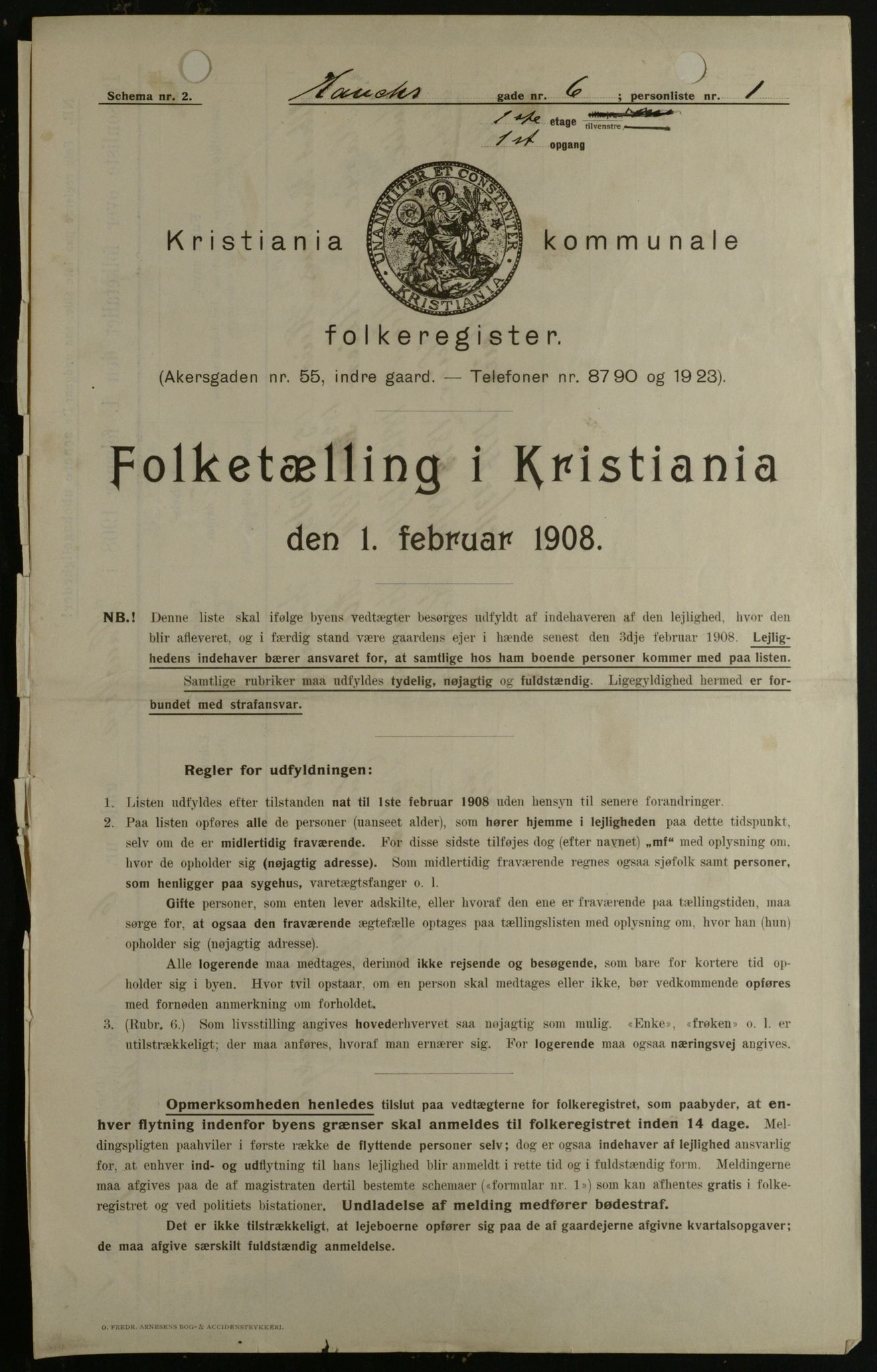 OBA, Kommunal folketelling 1.2.1908 for Kristiania kjøpstad, 1908, s. 31710