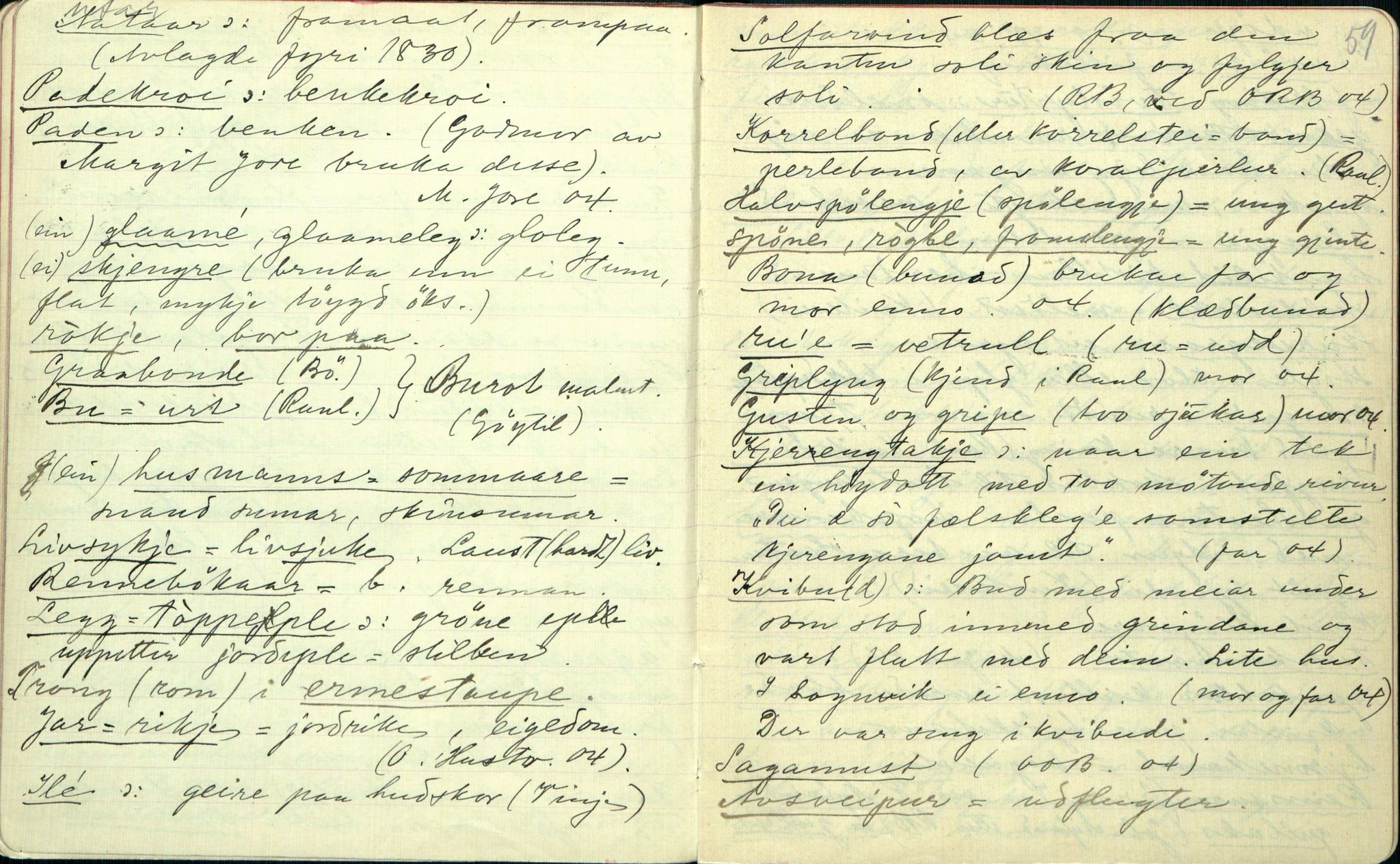 Rikard Berge, TEMU/TGM-A-1003/F/L0002/0008: 031-060 Innholdslister / 38 Maalprøvur og ordlistur, 1903, s. 58-59