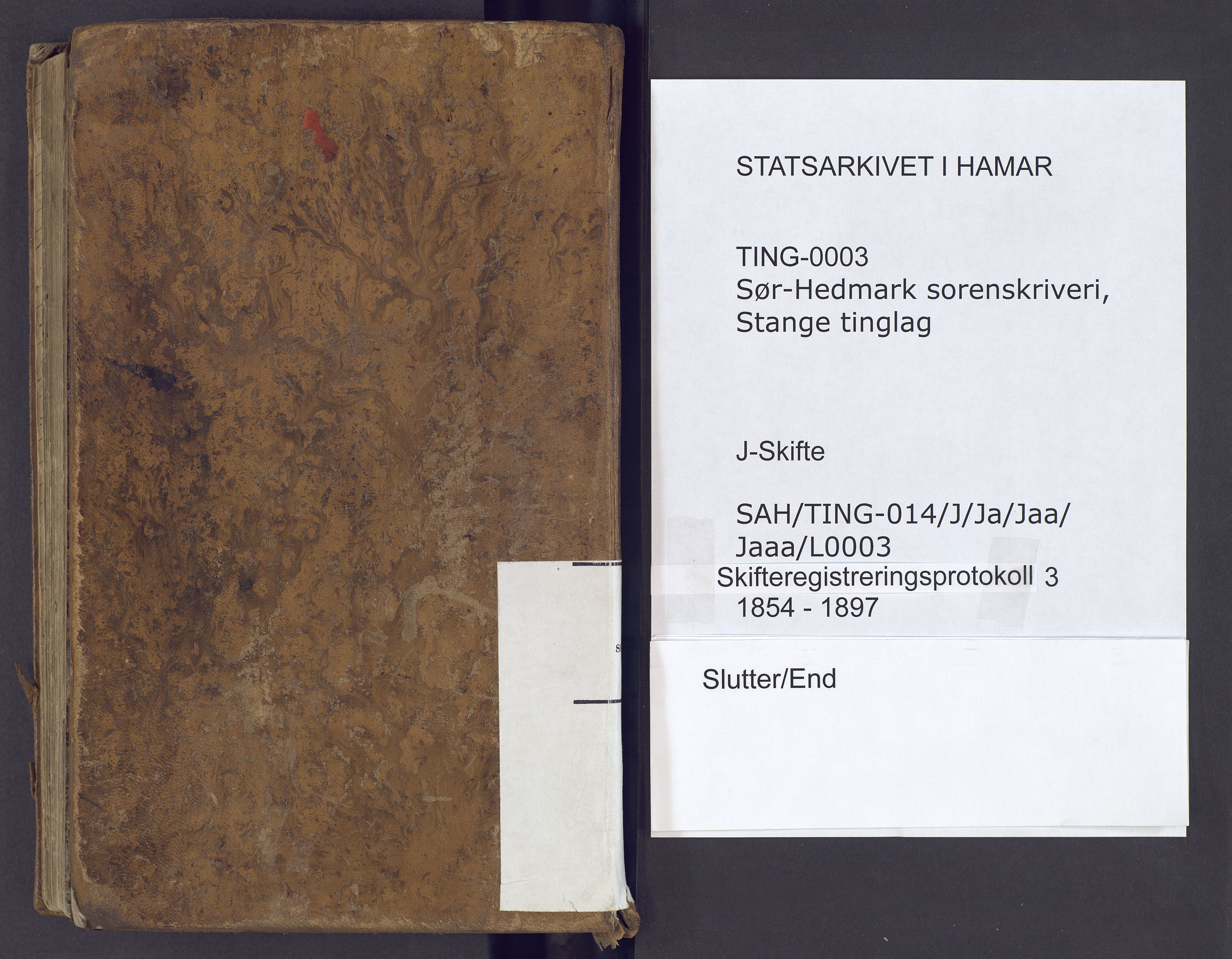 Sør-Hedmark sorenskriveri, SAH/TING-014/J/Ja/Jab/L0003: Skifteregistreringsprotokoll - Stange, 1854-1897