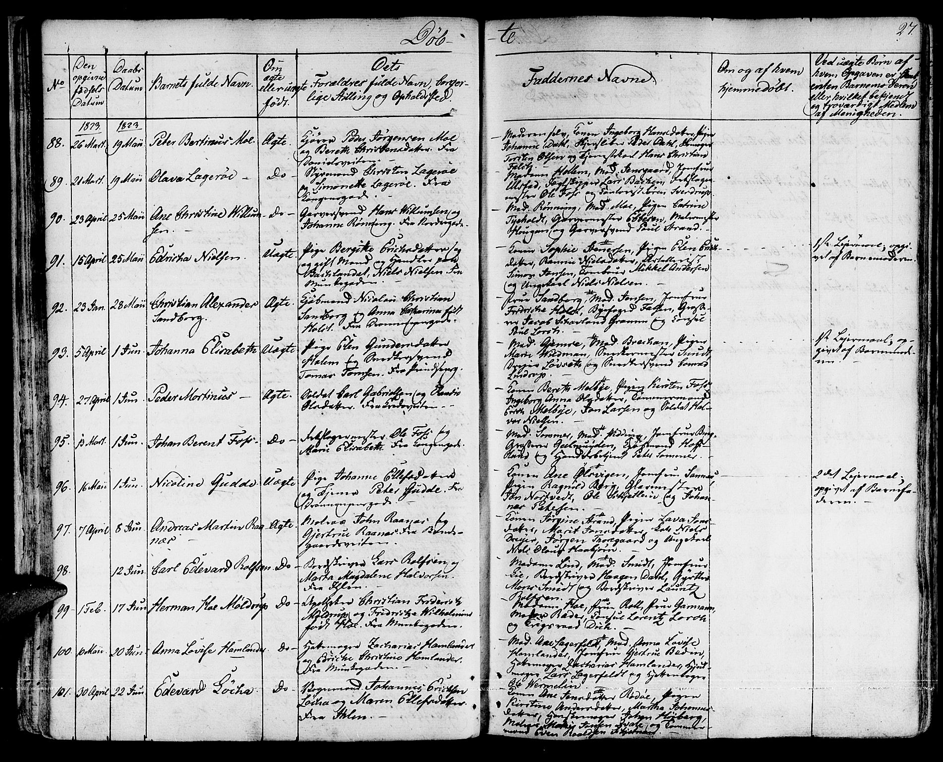 Ministerialprotokoller, klokkerbøker og fødselsregistre - Sør-Trøndelag, SAT/A-1456/601/L0045: Ministerialbok nr. 601A13, 1821-1831, s. 27