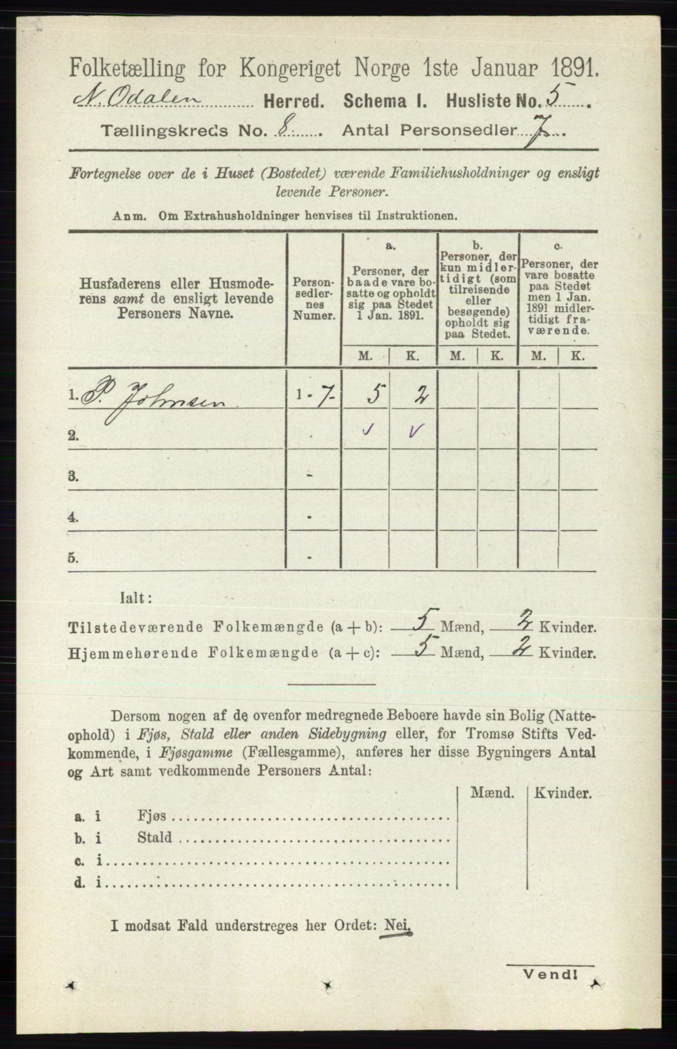 RA, Folketelling 1891 for 0418 Nord-Odal herred, 1891, s. 3190