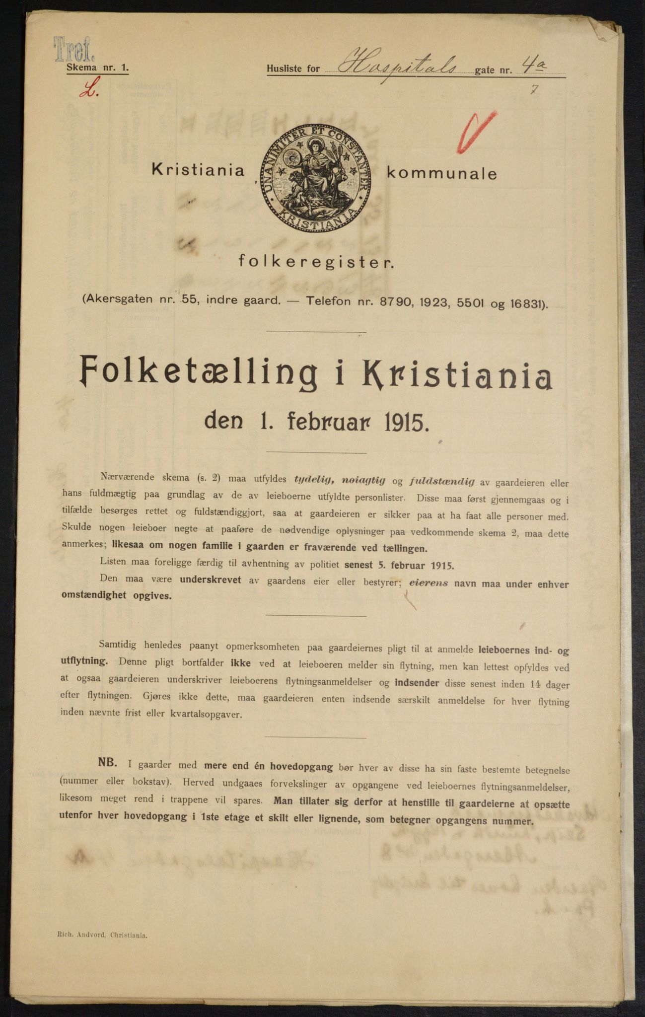OBA, Kommunal folketelling 1.2.1915 for Kristiania, 1915, s. 41005