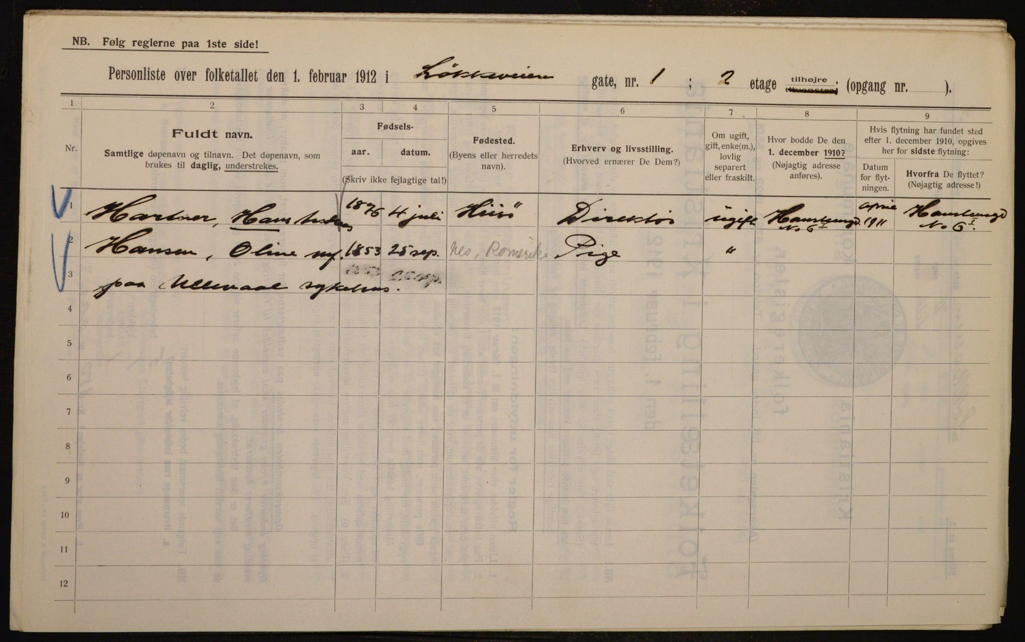 OBA, Kommunal folketelling 1.2.1912 for Kristiania, 1912, s. 59014