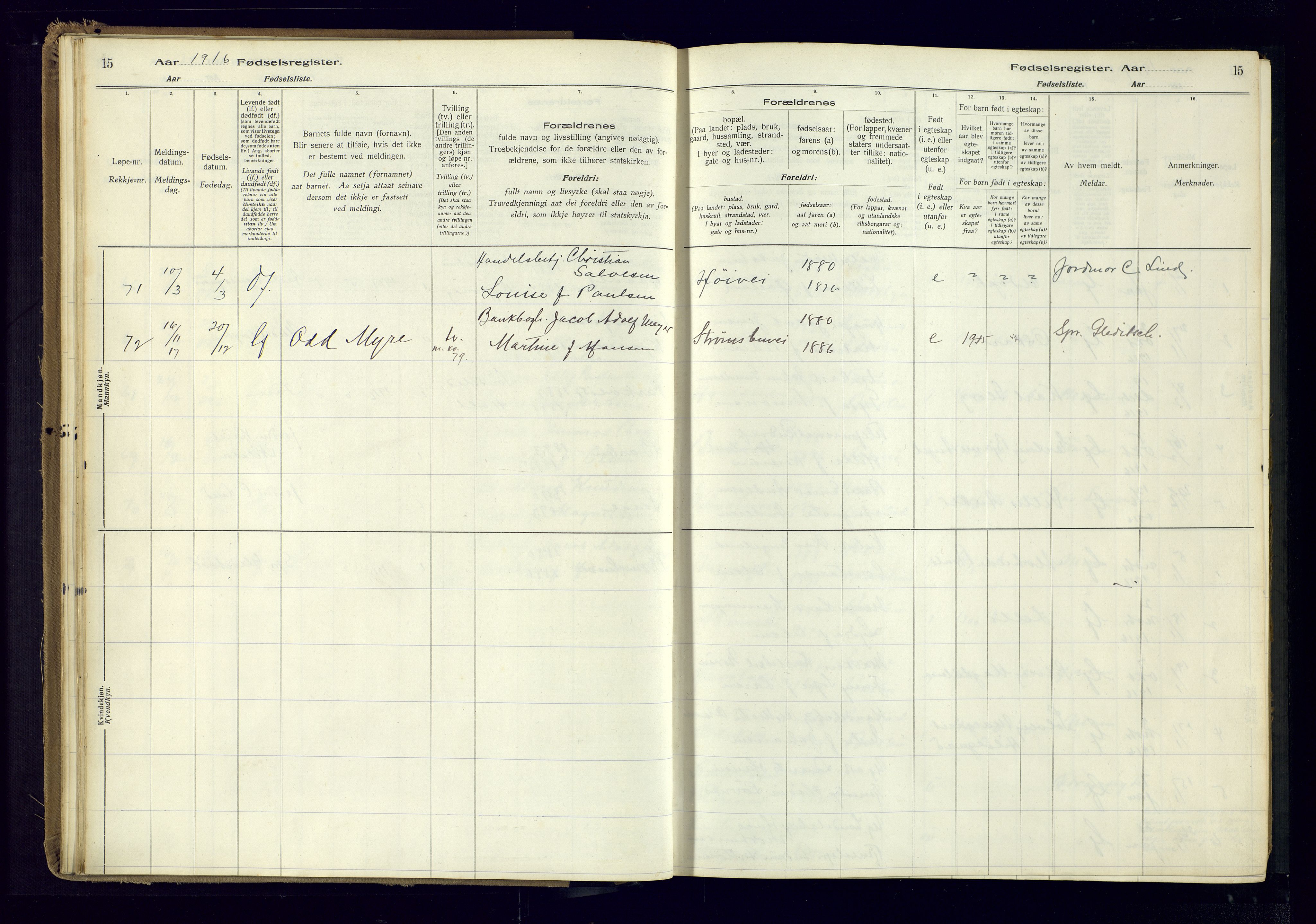 Barbu sokneprestkontor, AV/SAK-1111-0003/J/Ja/L0001: Fødselsregister nr. A-VIII-1, 1916-1937, s. 15