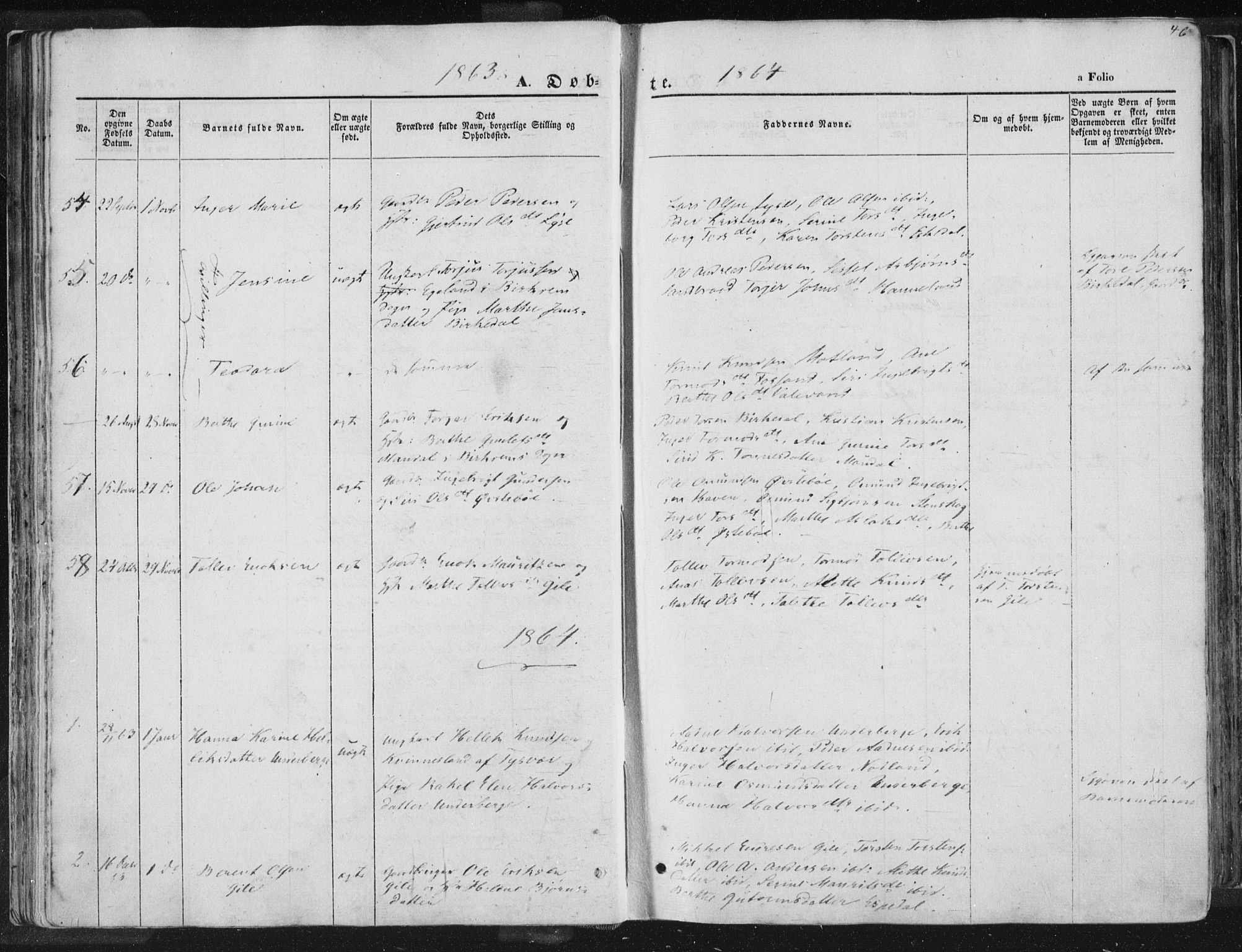 Høgsfjord sokneprestkontor, SAST/A-101624/H/Ha/Haa/L0001: Ministerialbok nr. A 1, 1854-1875, s. 46