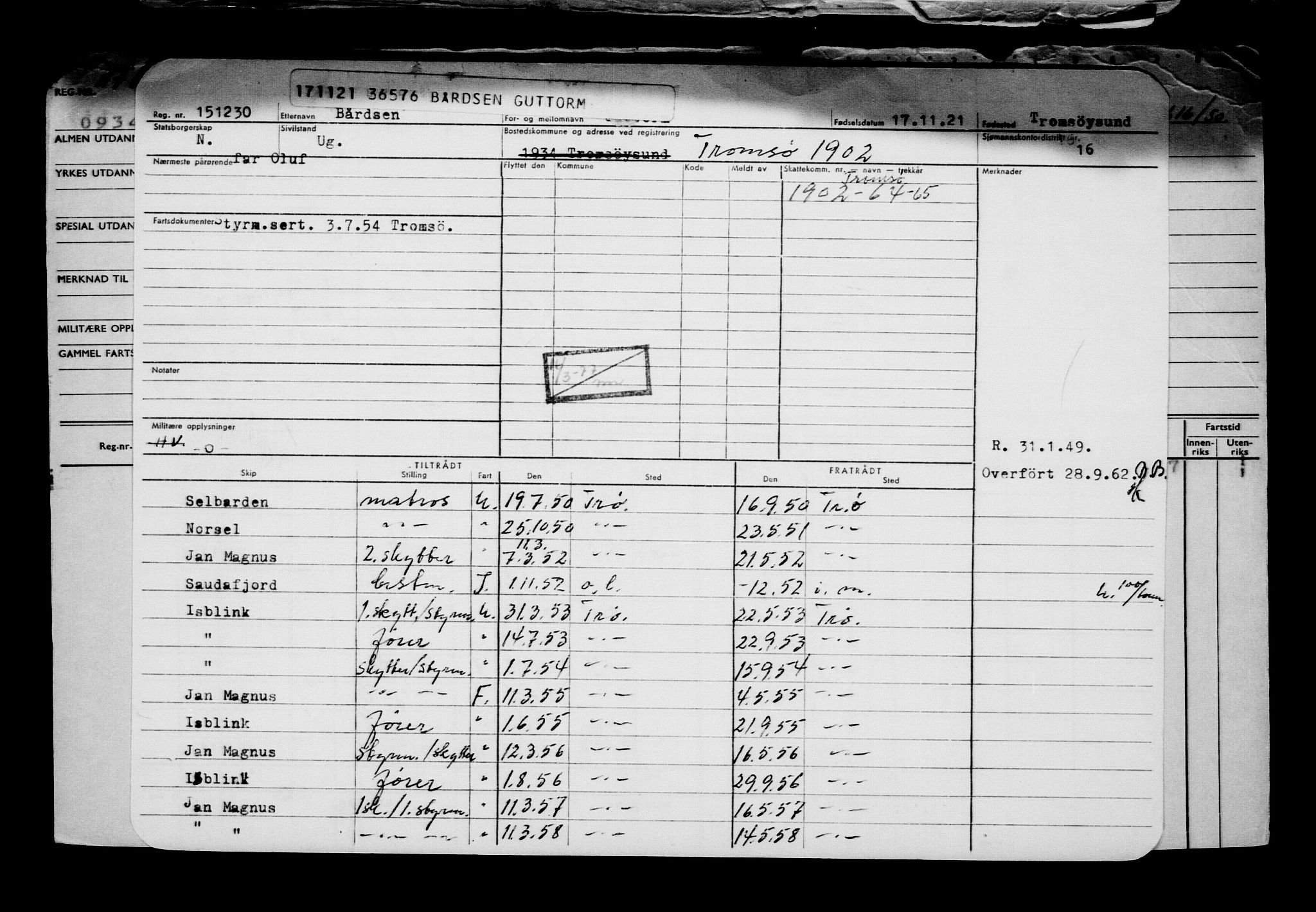 Direktoratet for sjømenn, AV/RA-S-3545/G/Gb/L0200: Hovedkort, 1921, s. 57